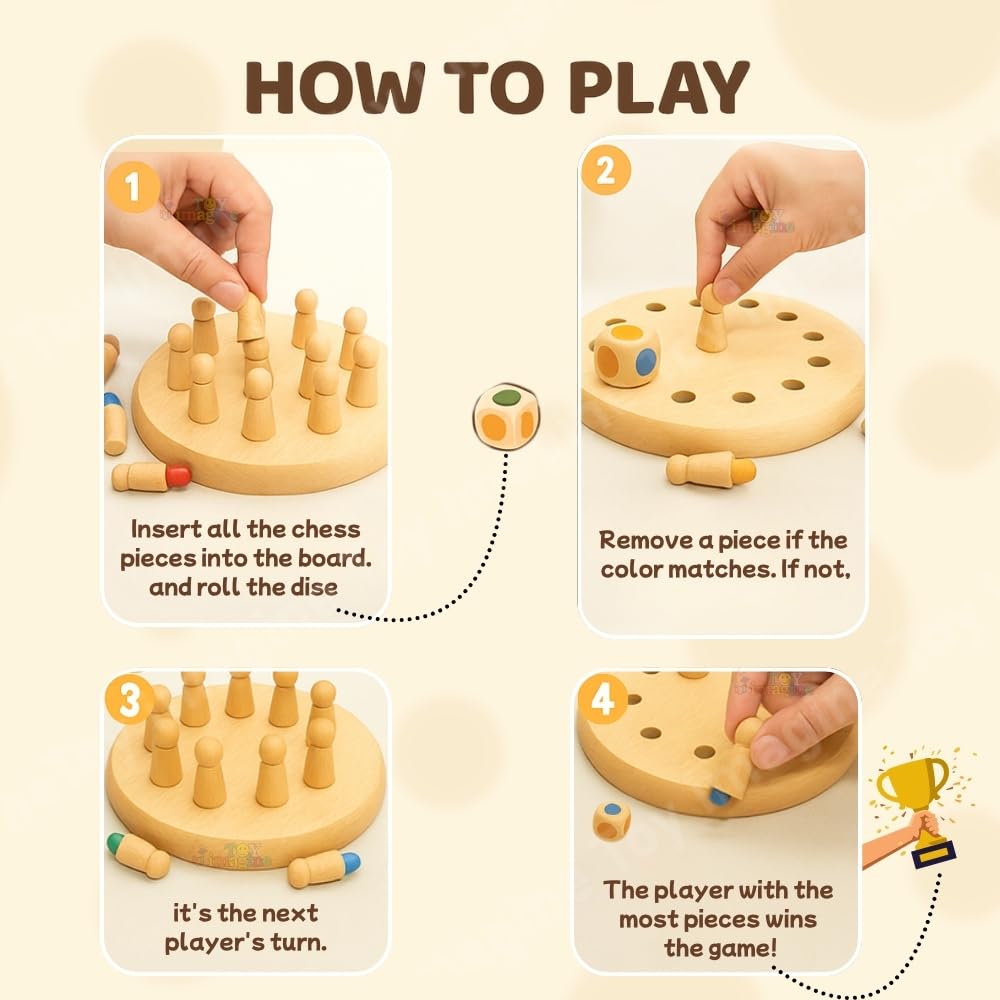 Toy Imagine Wooden Color Memory Chess Game for Kids Age 3+ | Wooden Memory Match Stick Chess Board Game | Brain Puzzle Toy for Boys, Girls & Adults | Montessori Learning & Family Game