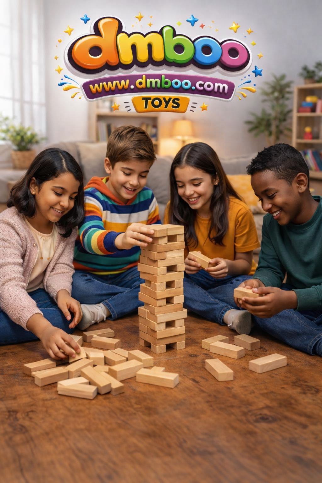 dmboo, Wooden Tumbling Tower Game 54 Pcs | Classic Block Stacking Game for Kids & Adults | Educational Indoor Party & Family Fun Game | Handcrafted Wooden Toy (Classic)