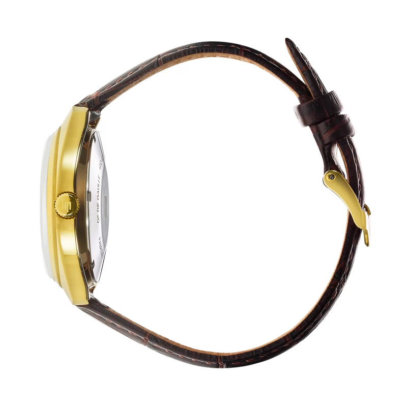 Montre LIP Général de Gaulle 35 mm - Cadran Argenté & Bracelet Cuir Noir (671022)