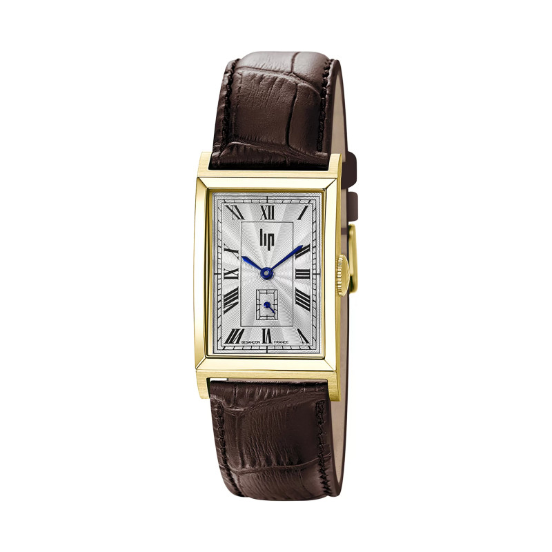 Montre LIP Churchill T24 Dorée - Cadran Argenté & Cuir Marron (671928)