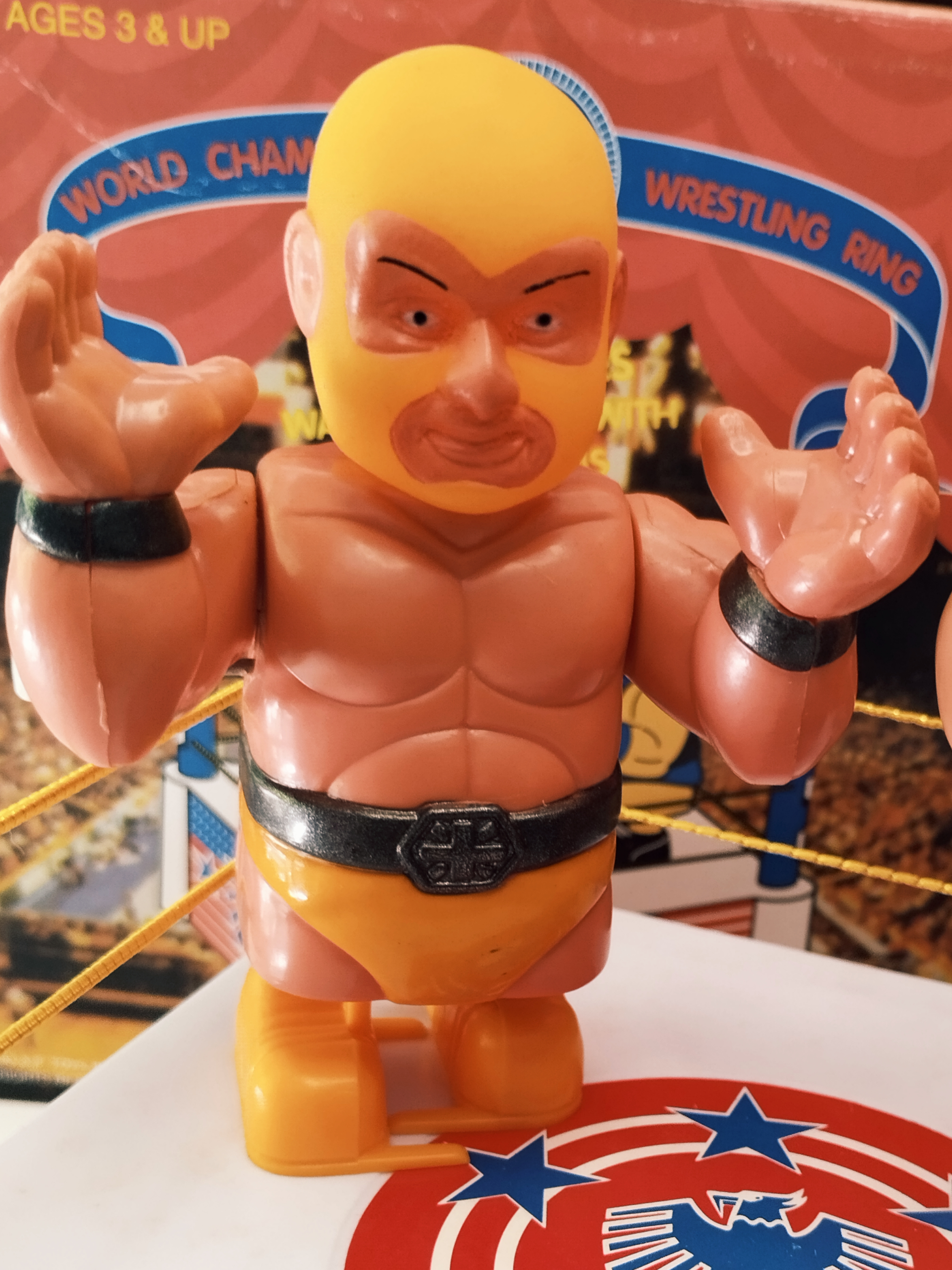 Vintage Bootleg Wrestling Ring Wind-Up Toy Set – World Champion Series NOS