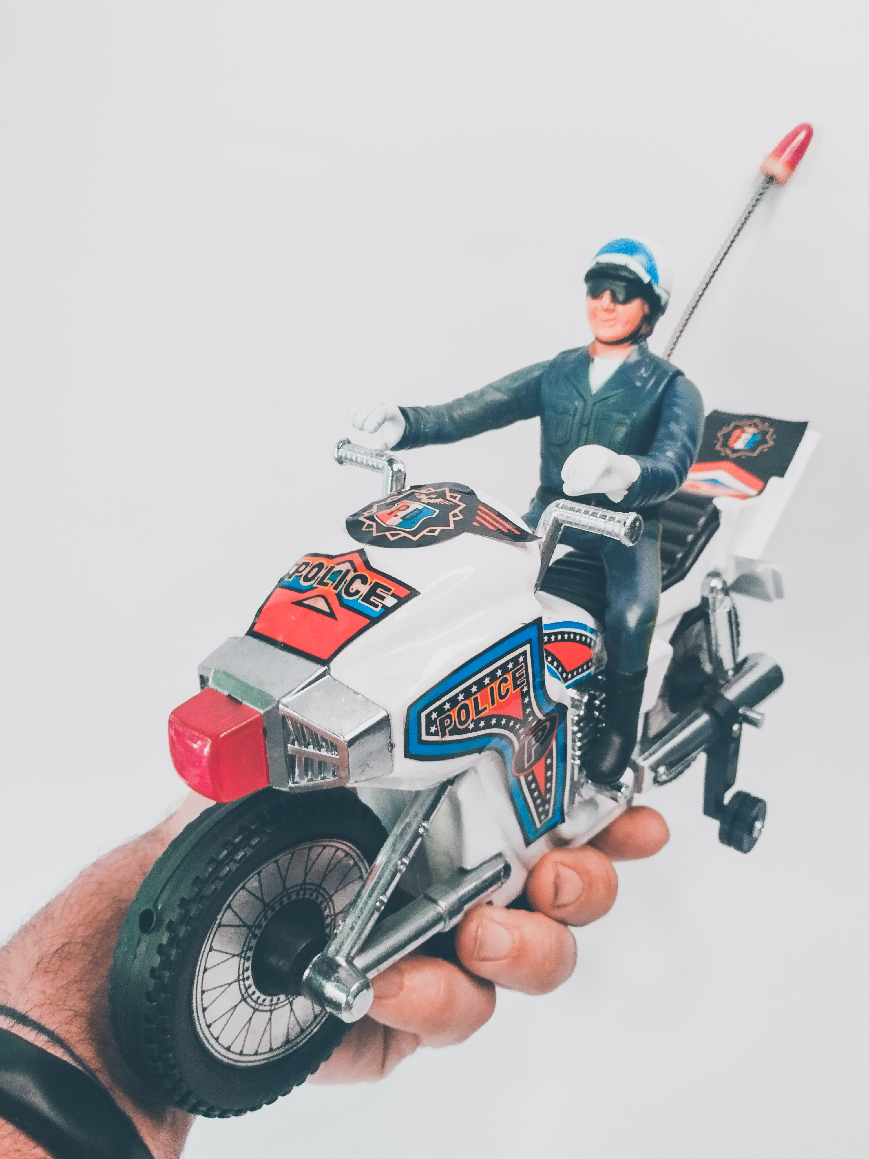 Vintage Police Motorcycle with Rider – Battery Operated Retro Toy 80s 90s