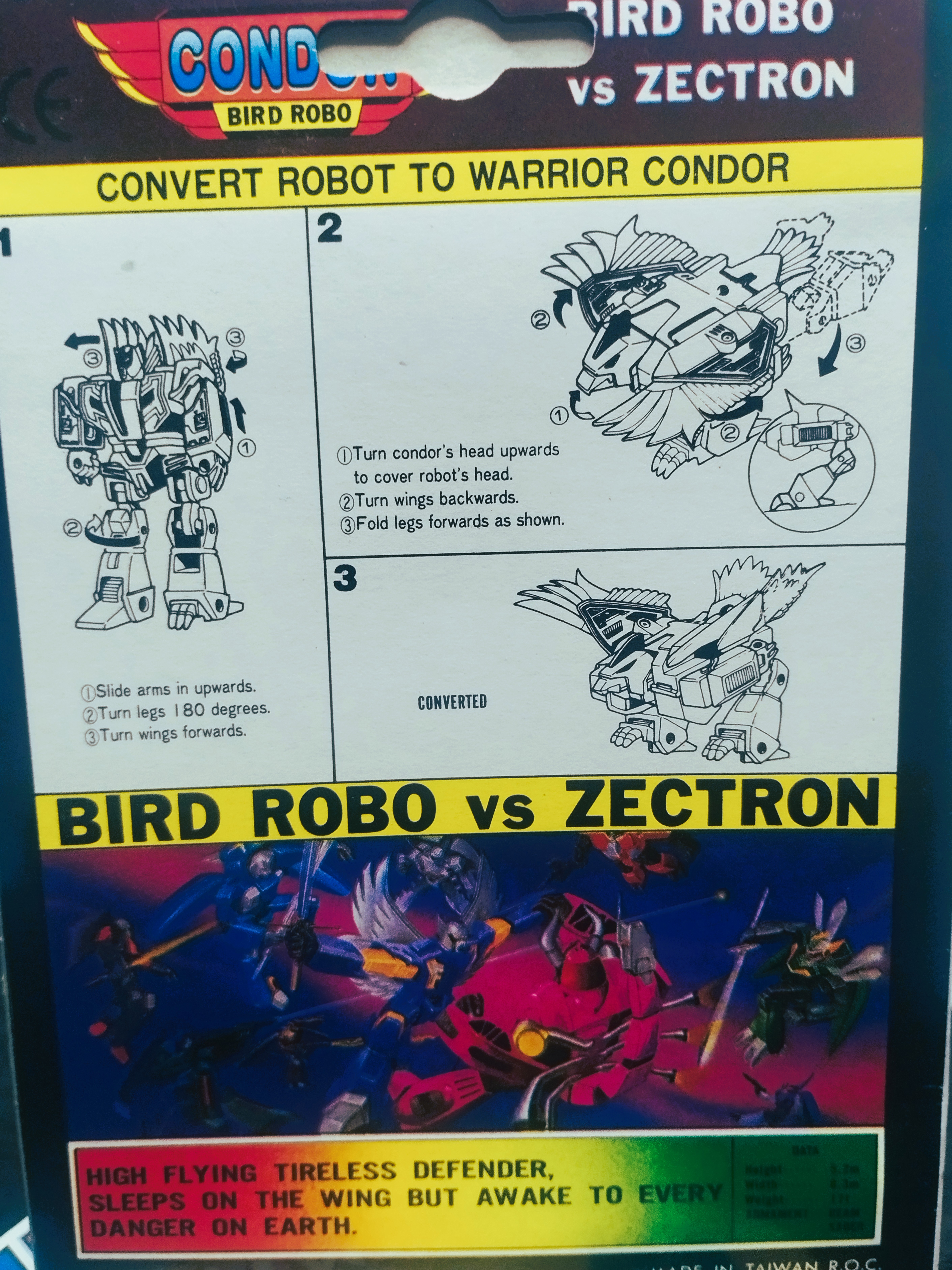 Vintage CONDOR ROBO Transforming Robot Bird Zectron Taiwan Bootleg 80s Rare Diecast Wings Figure