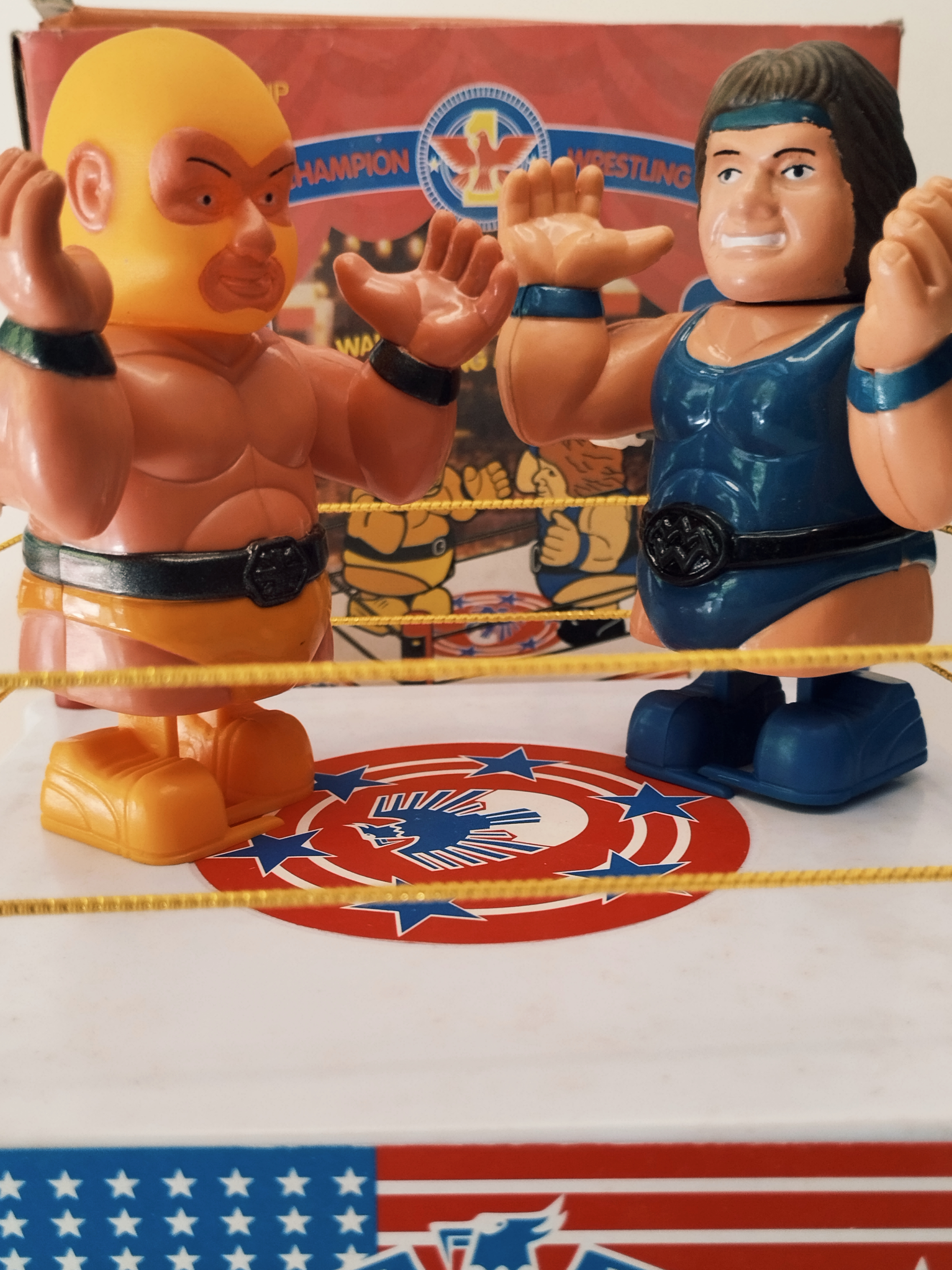 Vintage Bootleg Wrestling Ring Wind-Up Toy Set – World Champion Series NOS