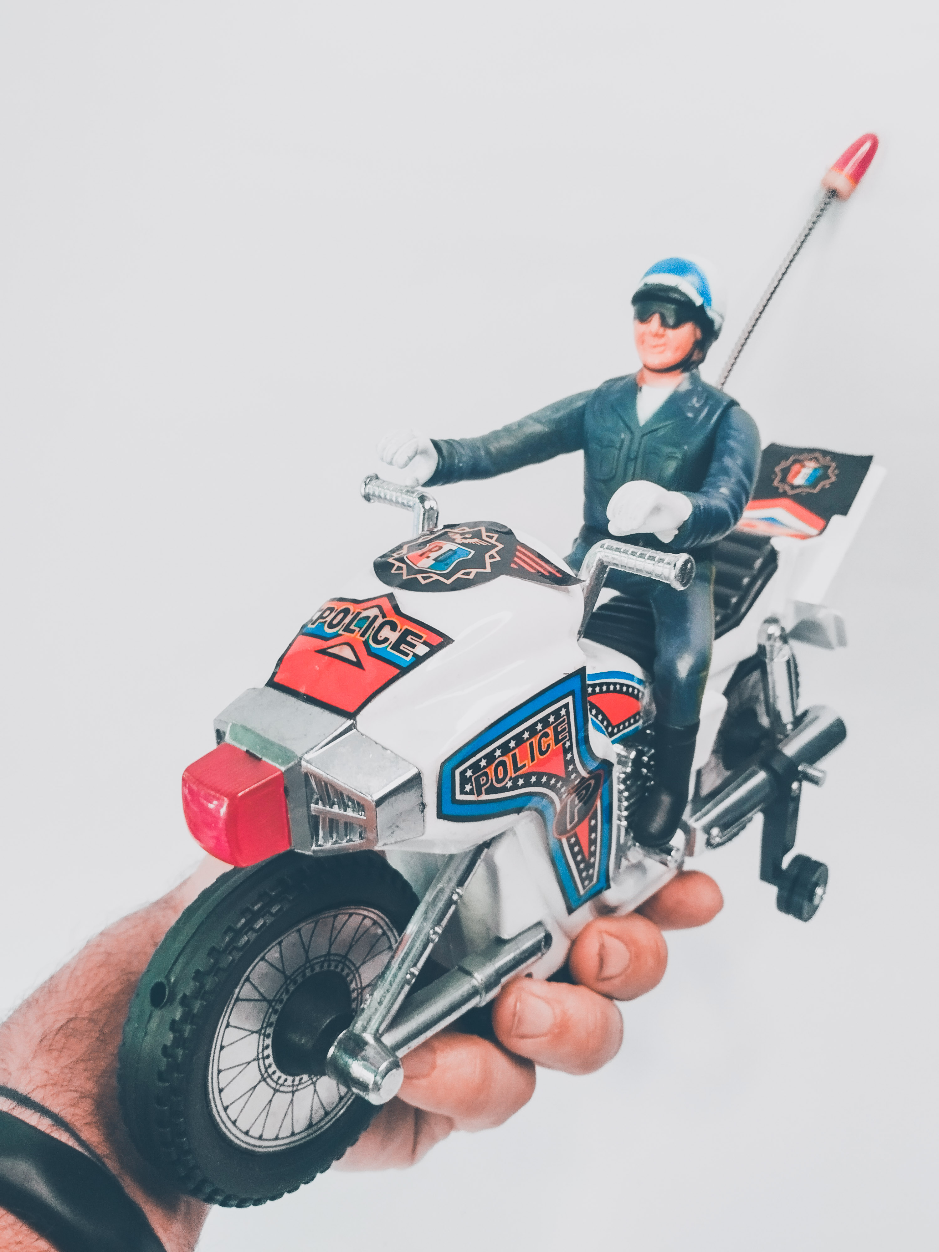 Vintage Police Motorcycle with Rider – Battery Operated Retro Toy 80s 90s