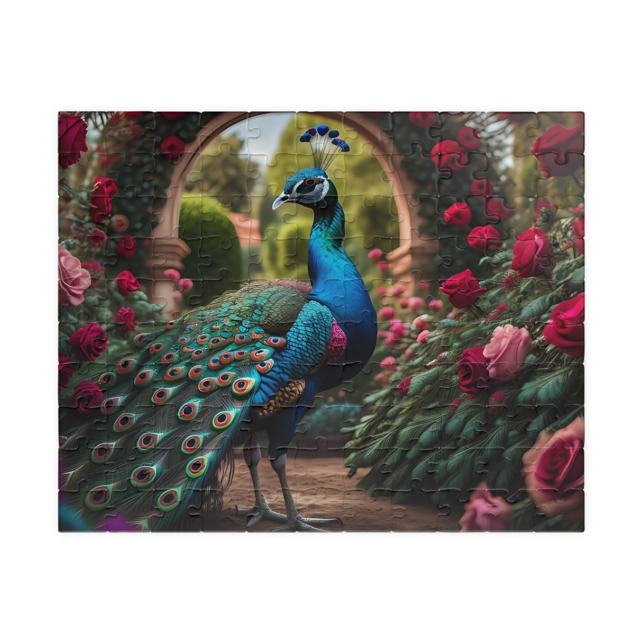 Fantasy Peacock in Rose Garden Jigsaw Puzzle