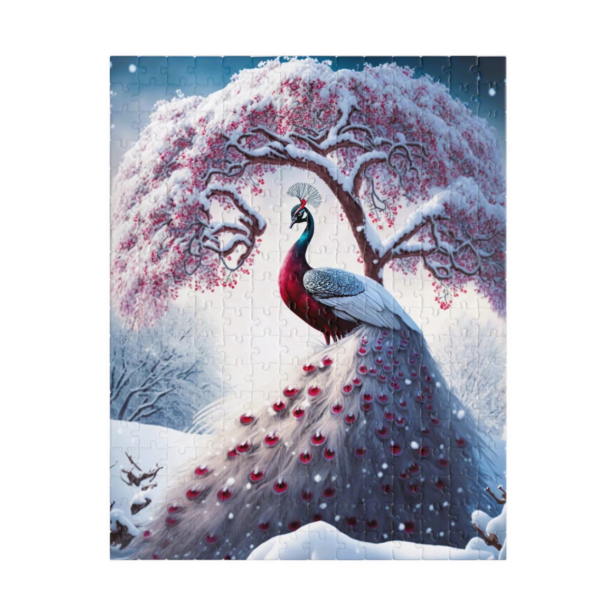 Christmas Red, White Peacock Jigsaw Puzzle