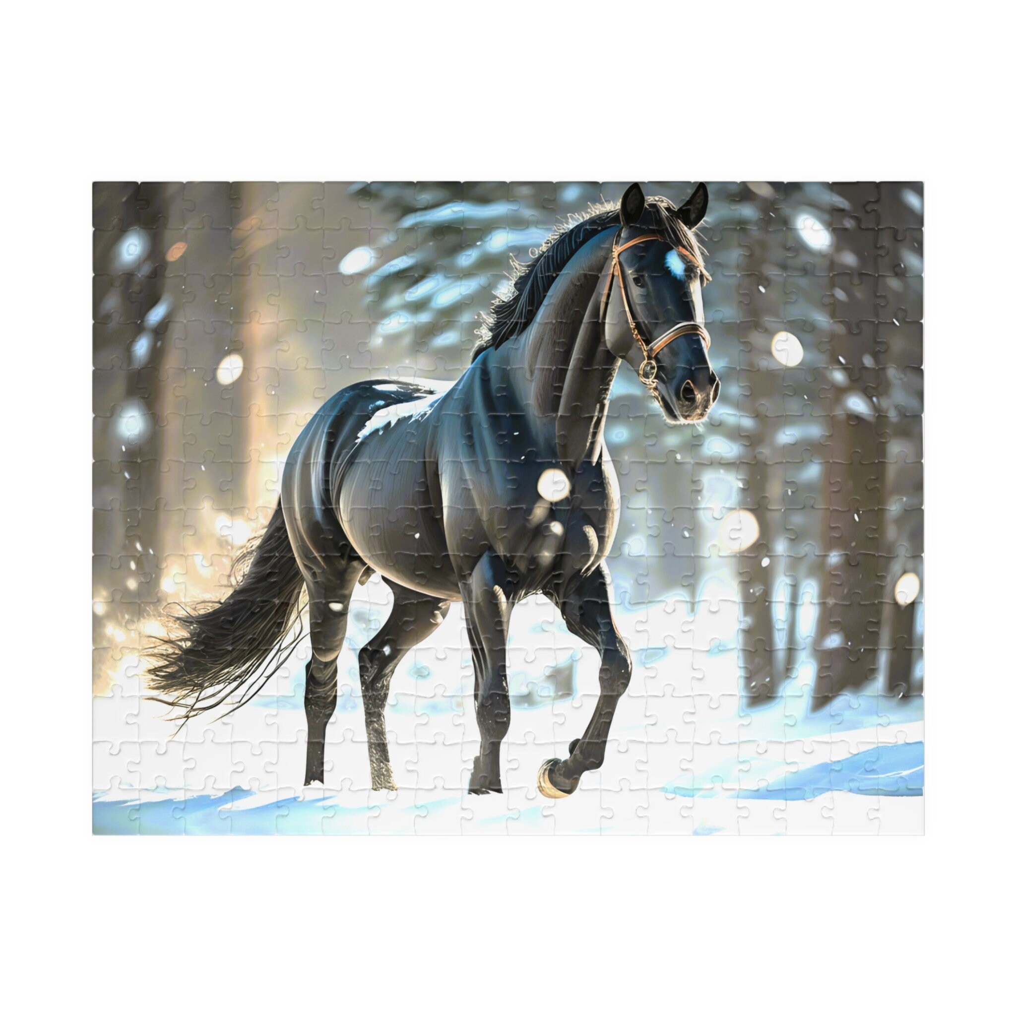 Black Horse in the Snow Jigsaw Puzzle