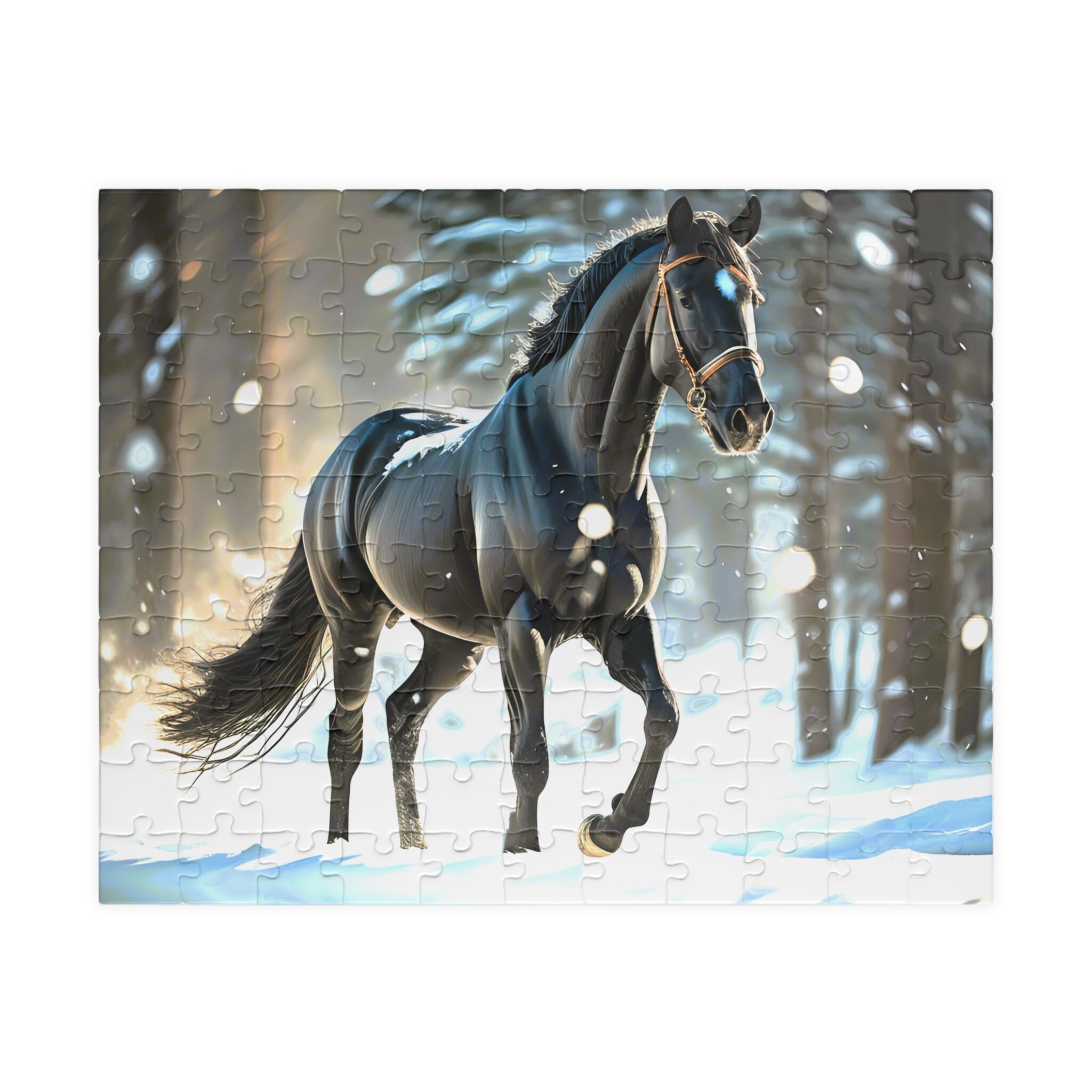 Black Horse in the Snow Jigsaw Puzzle
