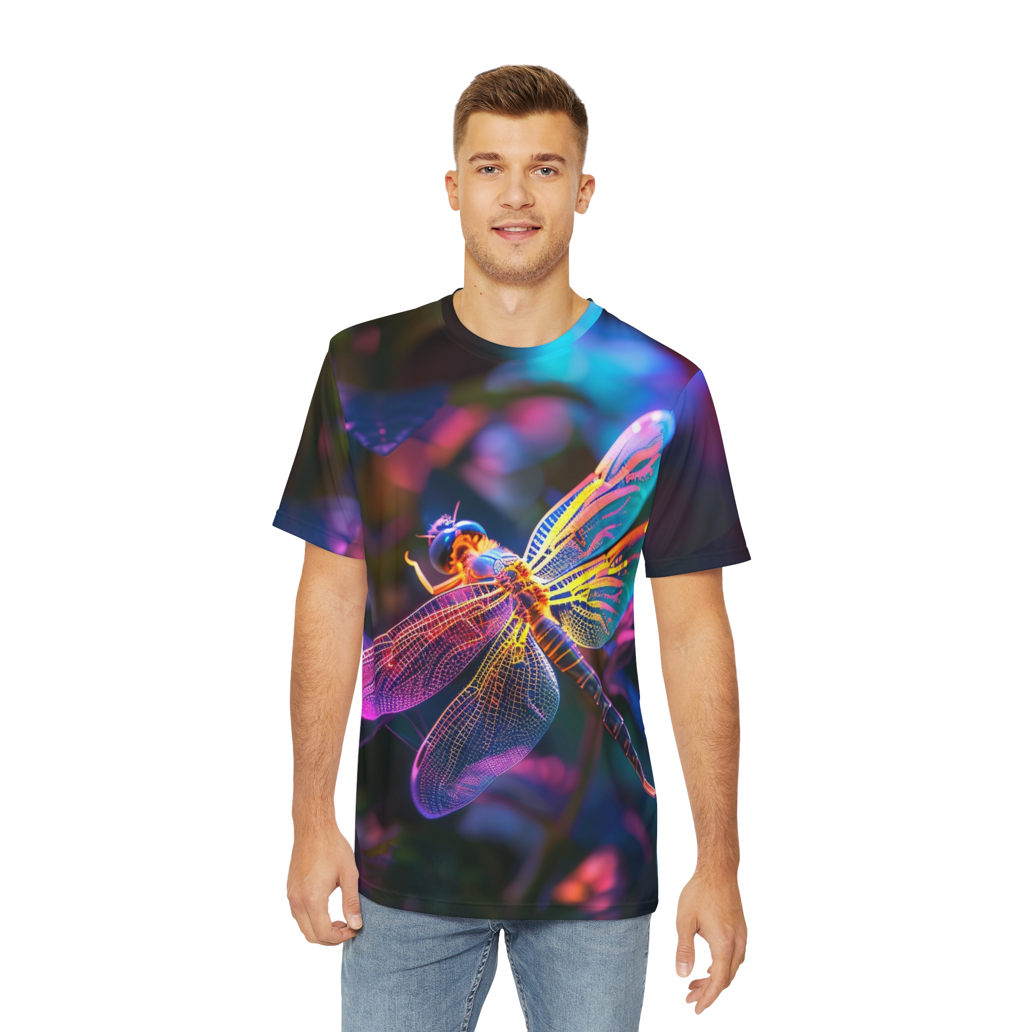 Neon Dragonfly Graphic T Shirt