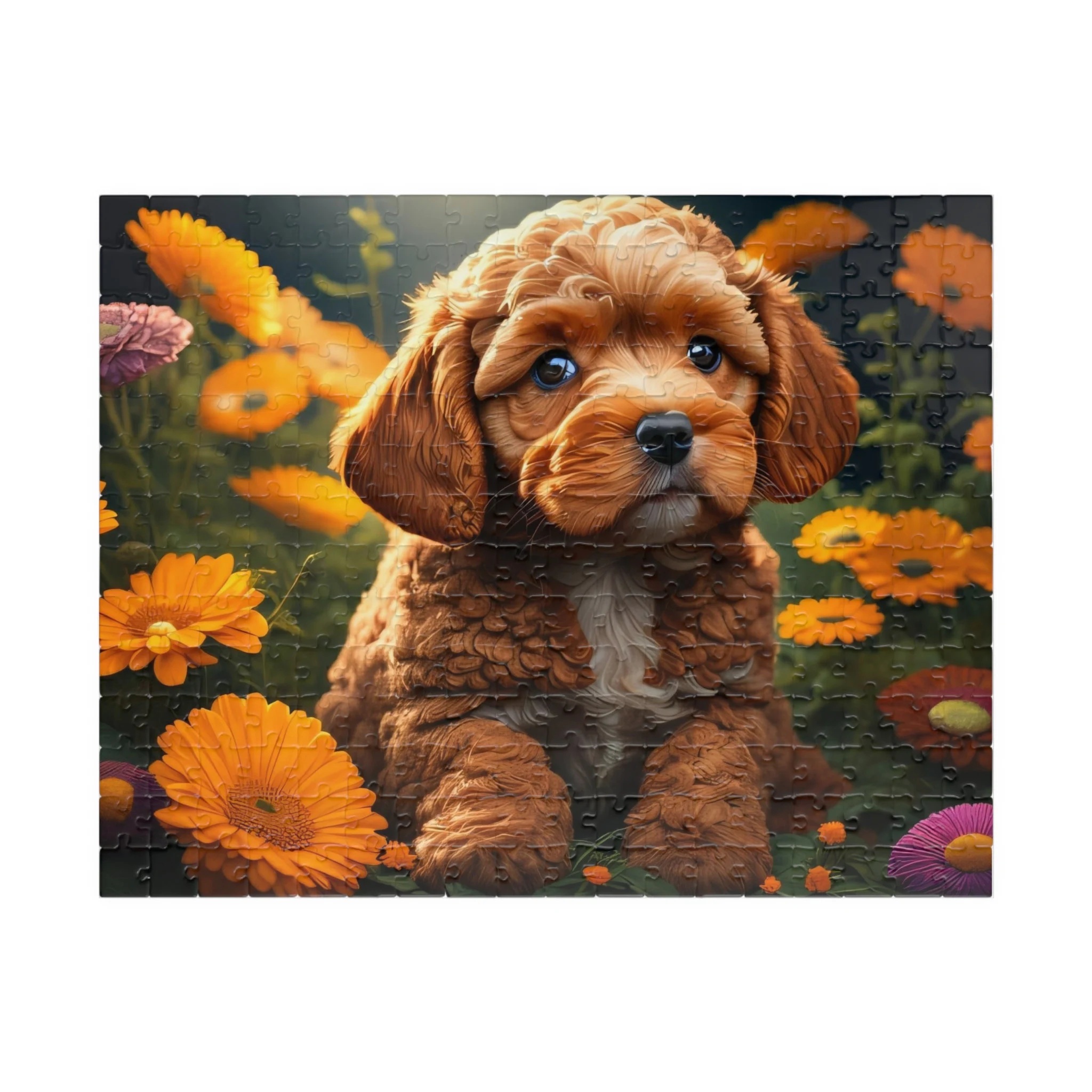 Cockapoo Puppy in Flowers Jigsaw Puzzle