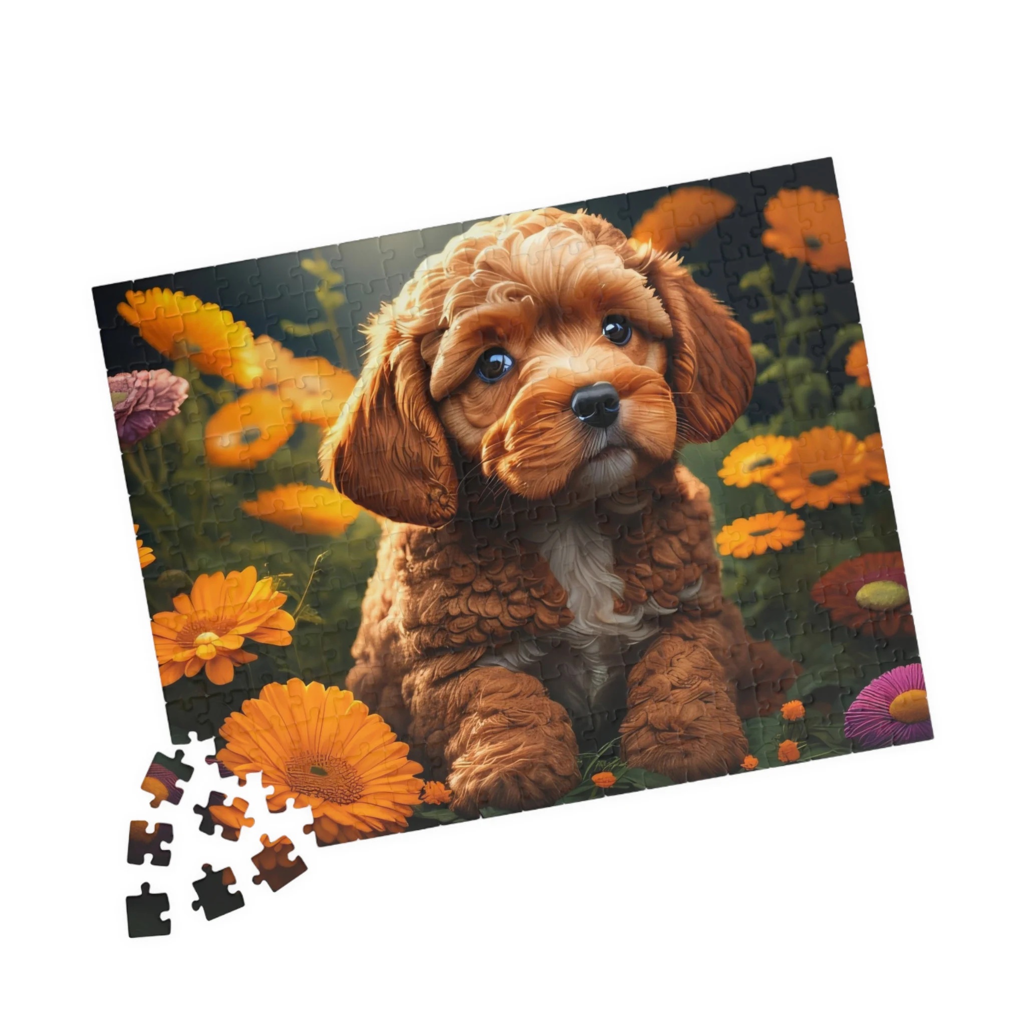 Cockapoo Puppy in Flowers Jigsaw Puzzle