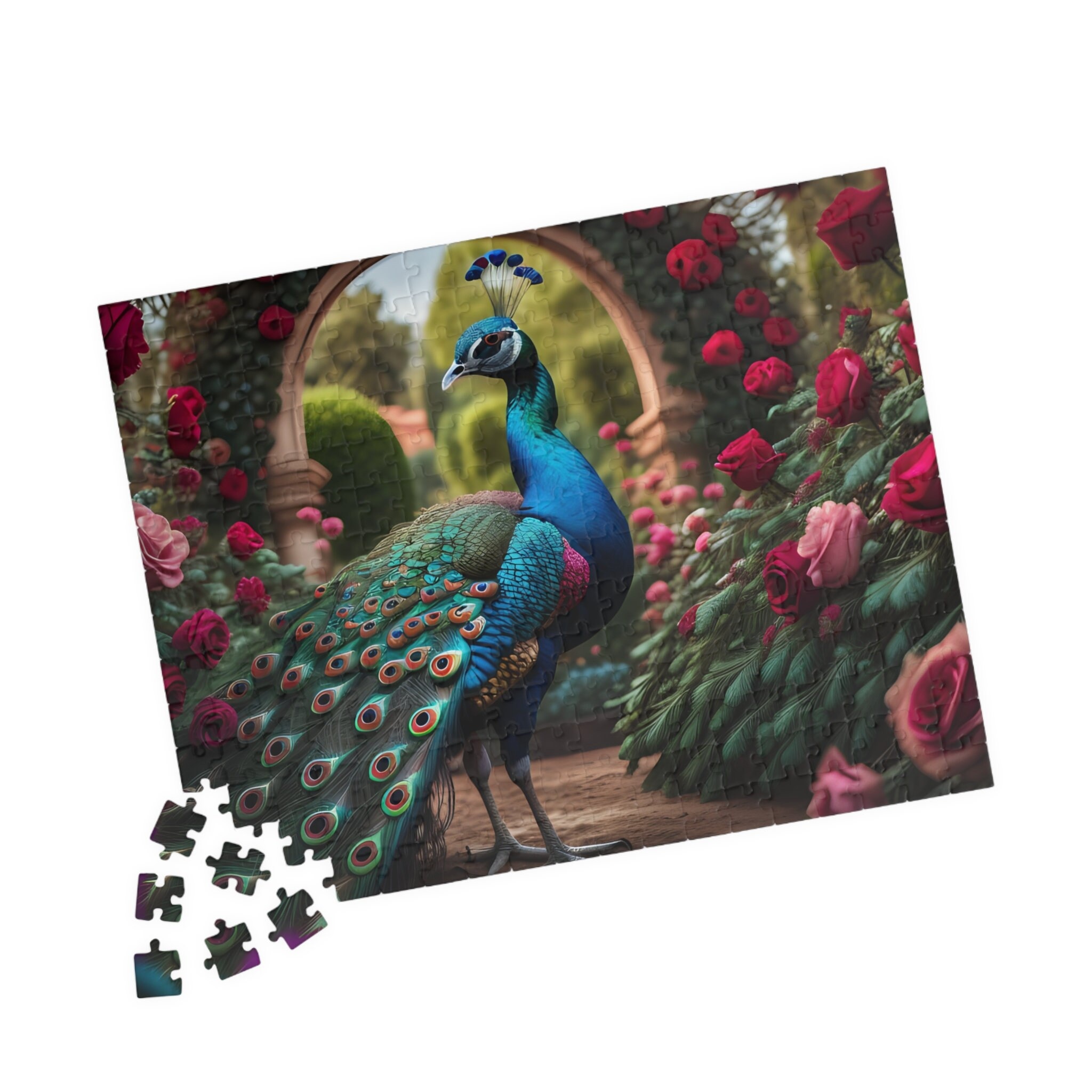 Fantasy Peacock in Rose Garden Jigsaw Puzzle