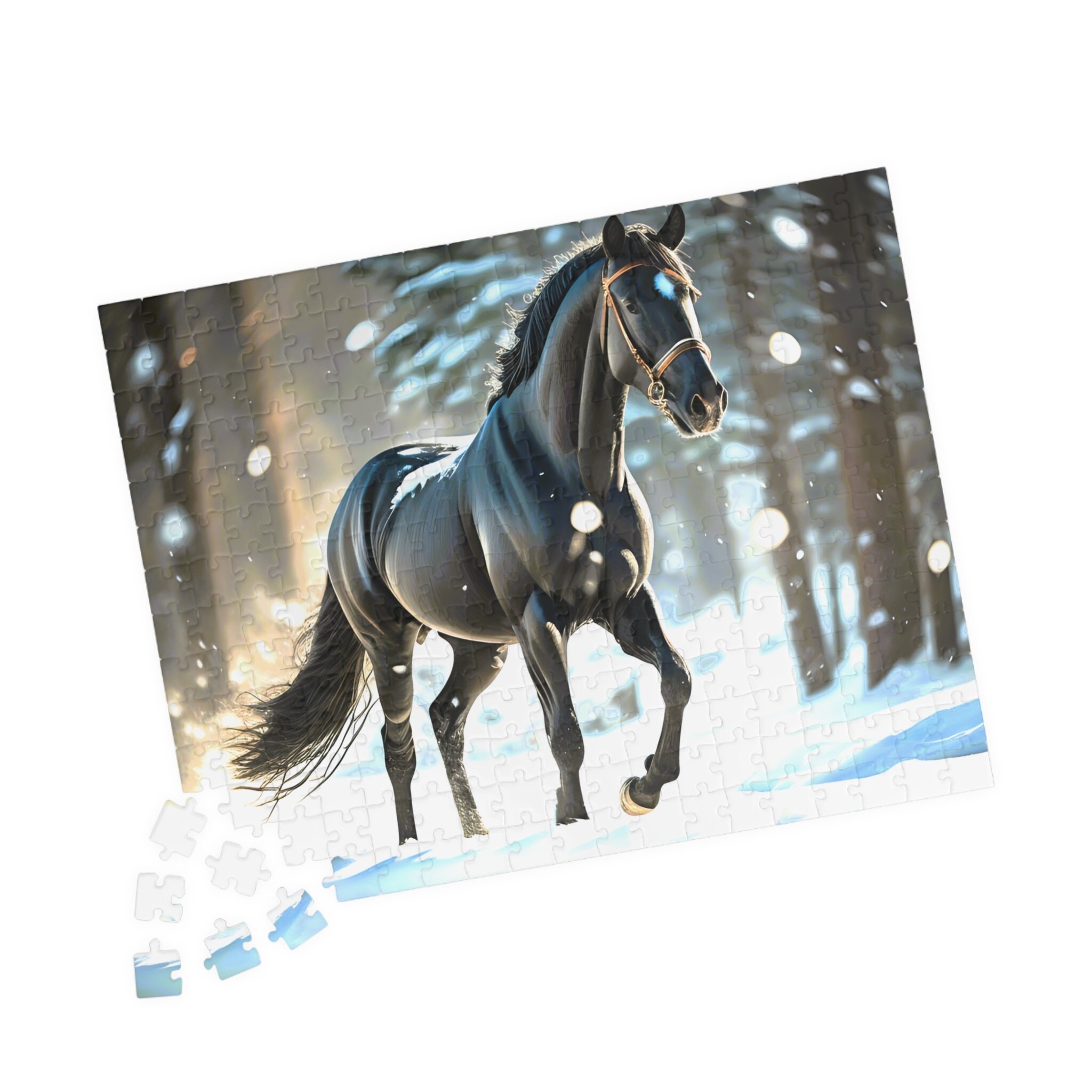 Black Horse in the Snow Jigsaw Puzzle