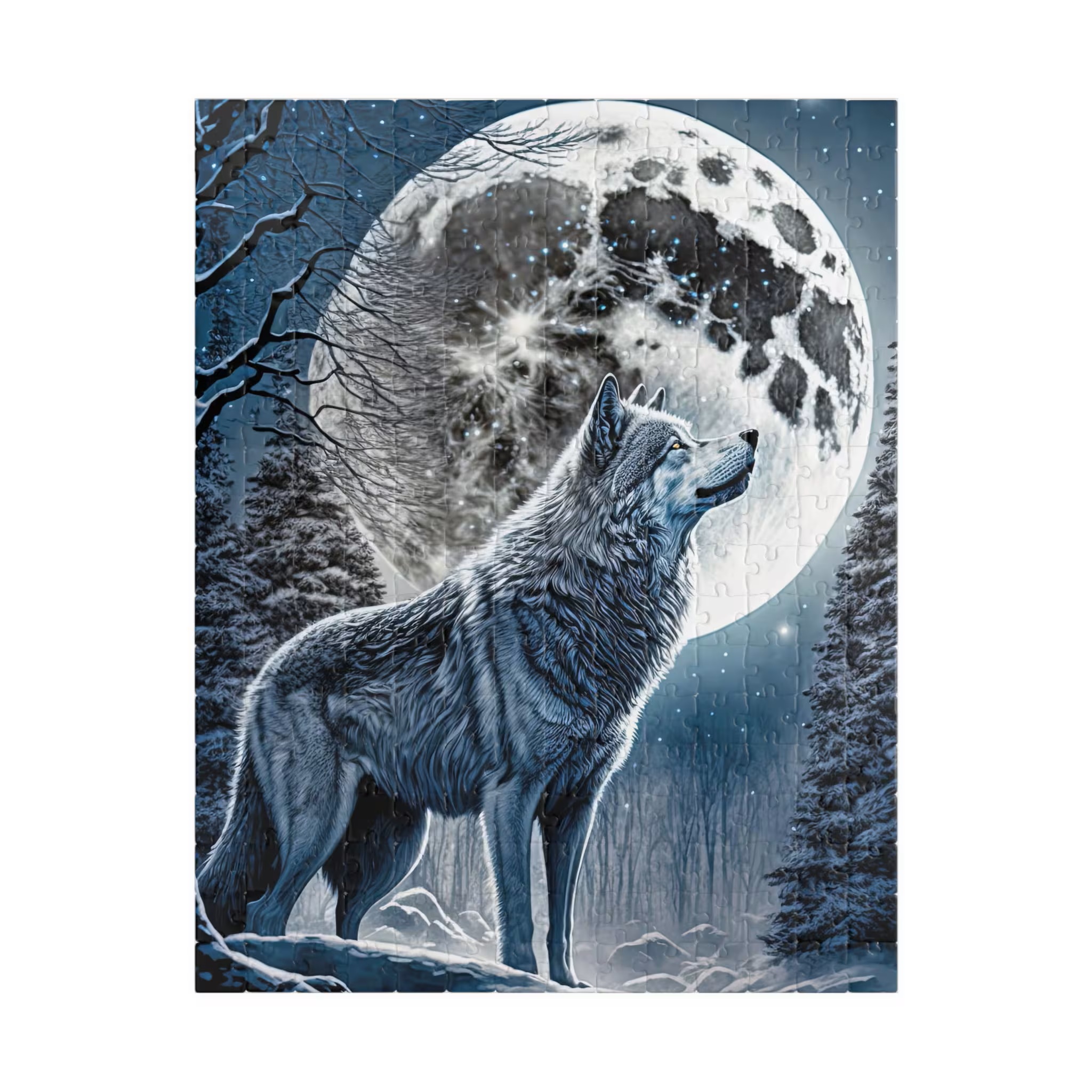 Gray Wolf Howling at Moon Jigsaw Puzzle