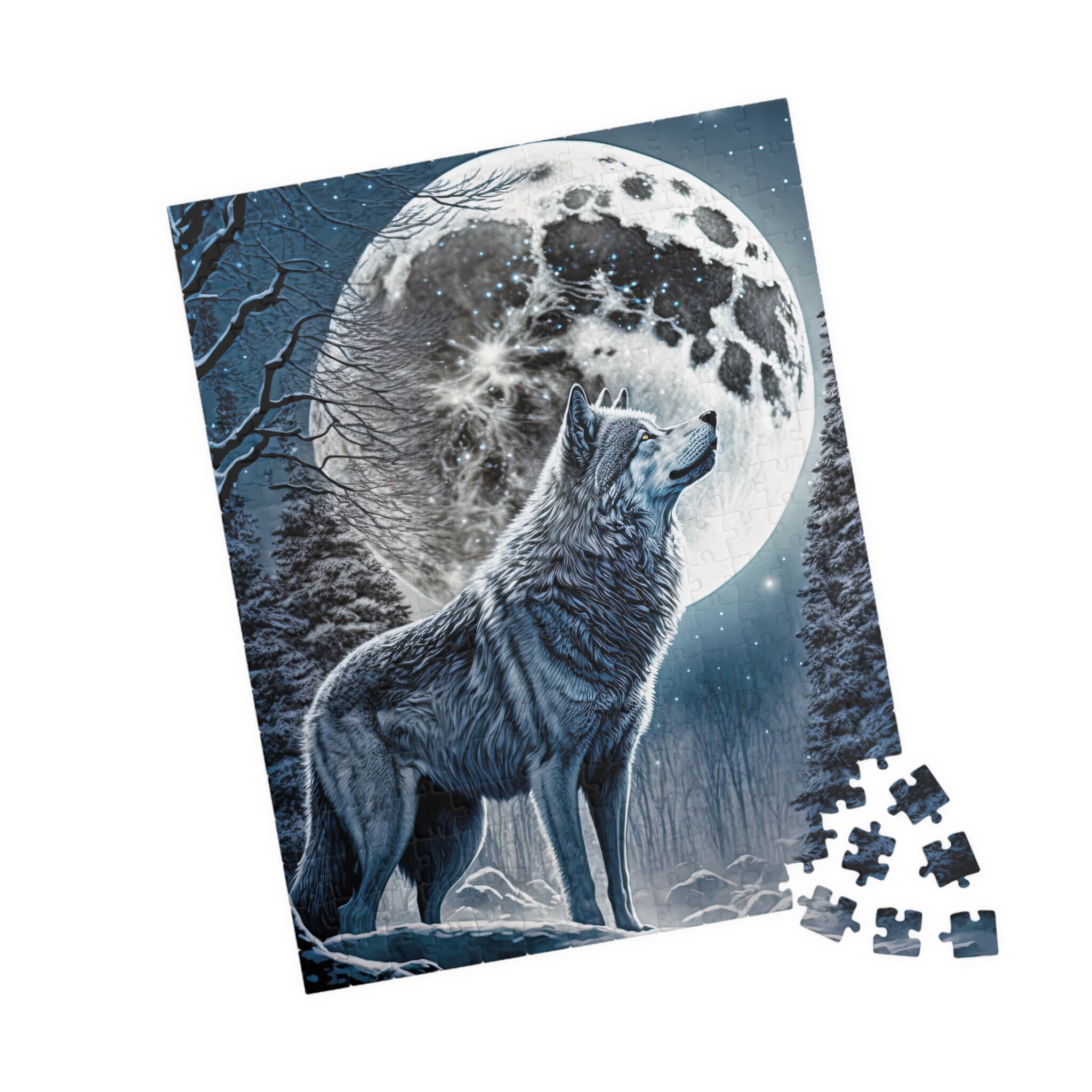 Gray Wolf Howling at Moon Jigsaw Puzzle