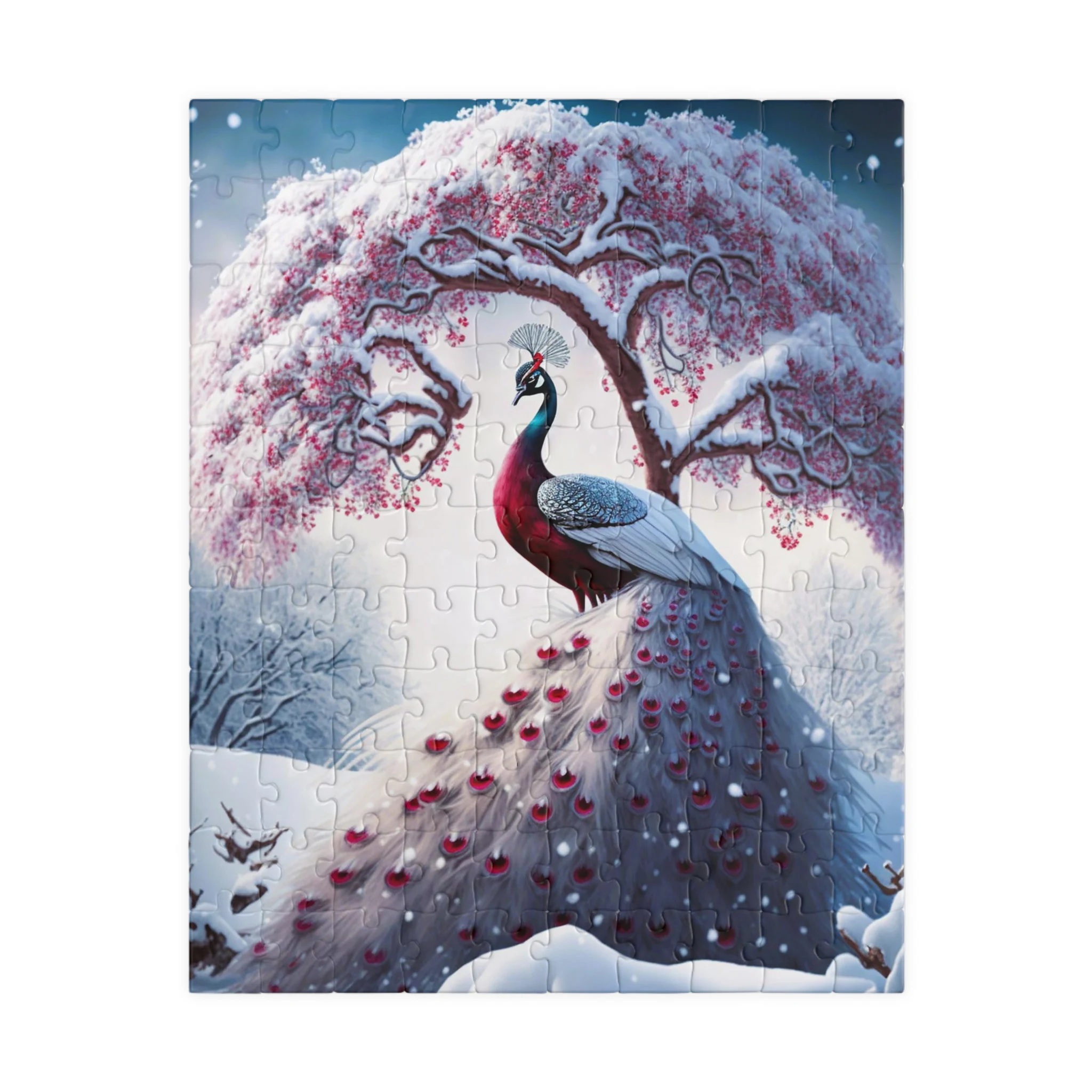 Christmas Red, White Peacock Jigsaw Puzzle