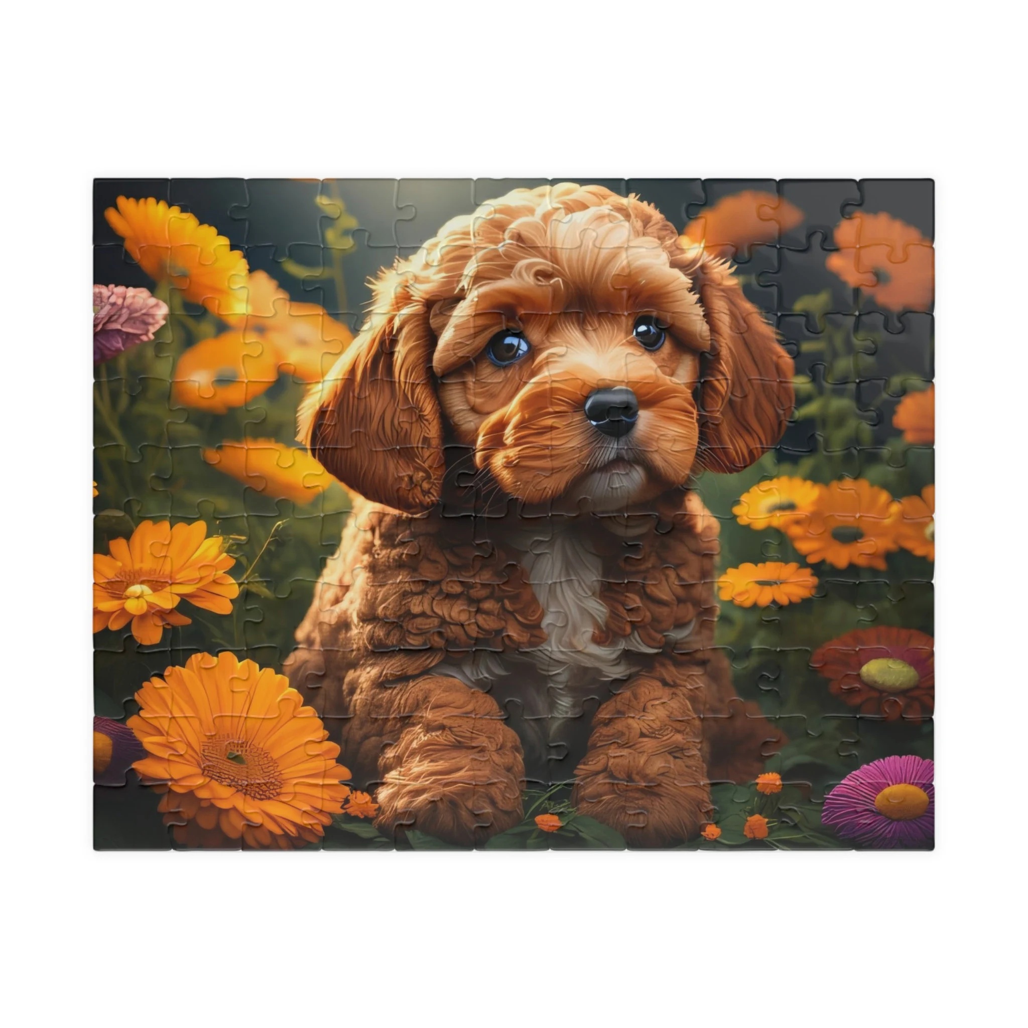 Cockapoo Puppy in Flowers Jigsaw Puzzle