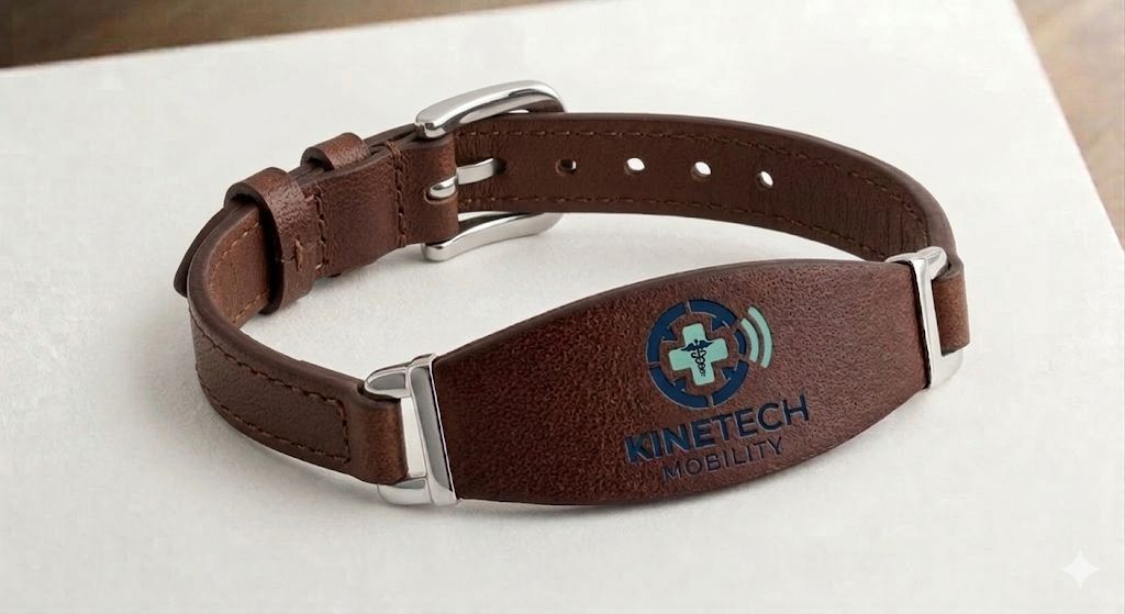 Kinetech Alert Medical ID Bracelet- Brown Leather