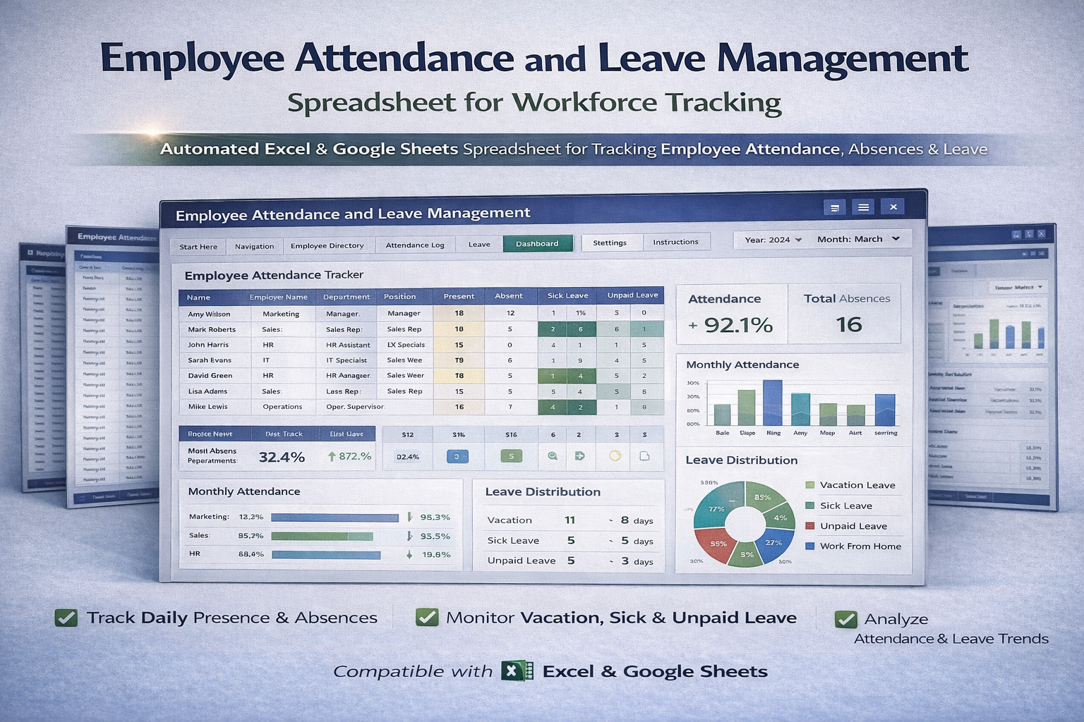 Employee Attendance and Leave Management Spreadsheet for Workforce Tracking