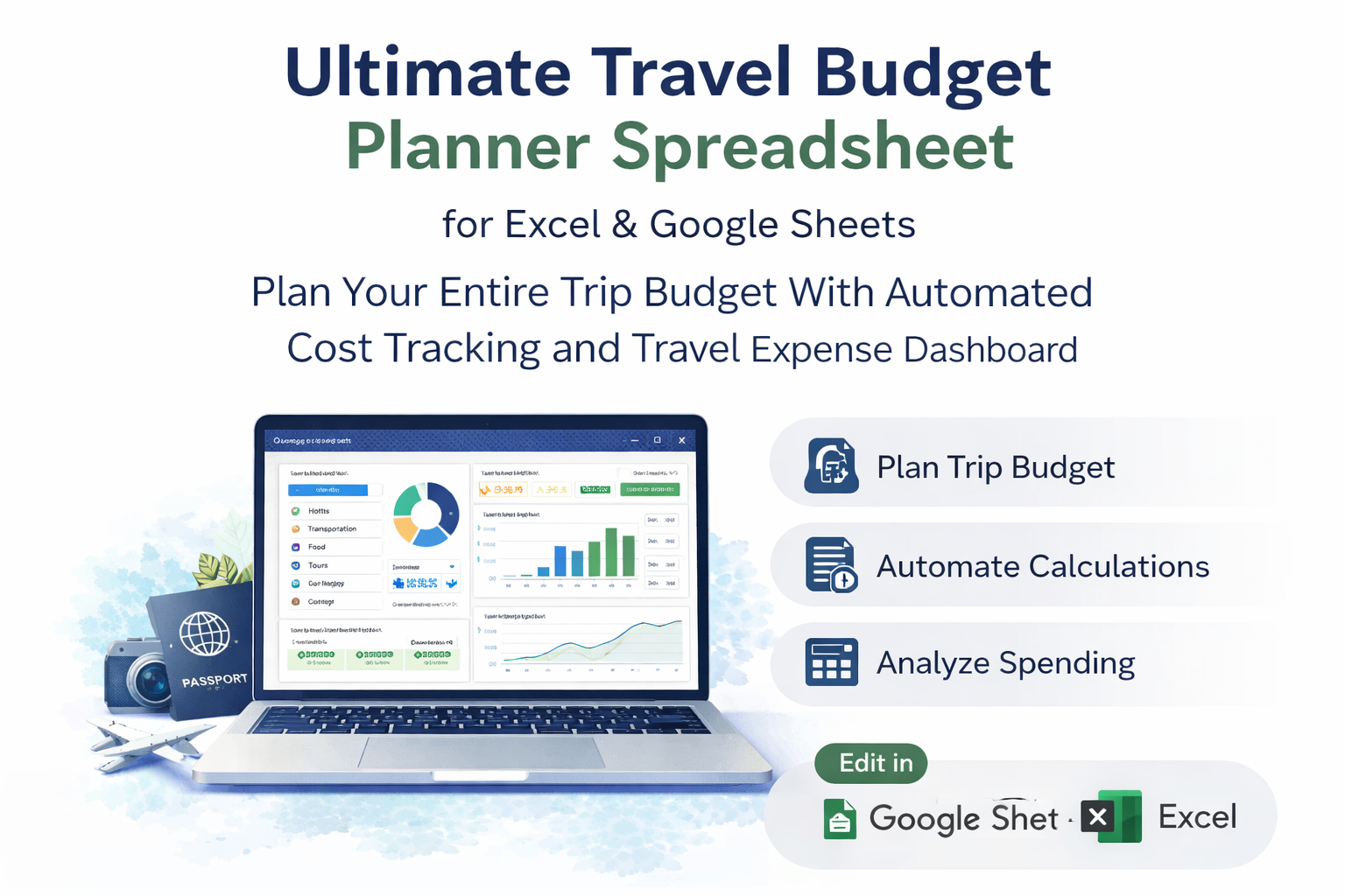 Travel Budget Planner Spreadsheet for Excel & Google Sheets