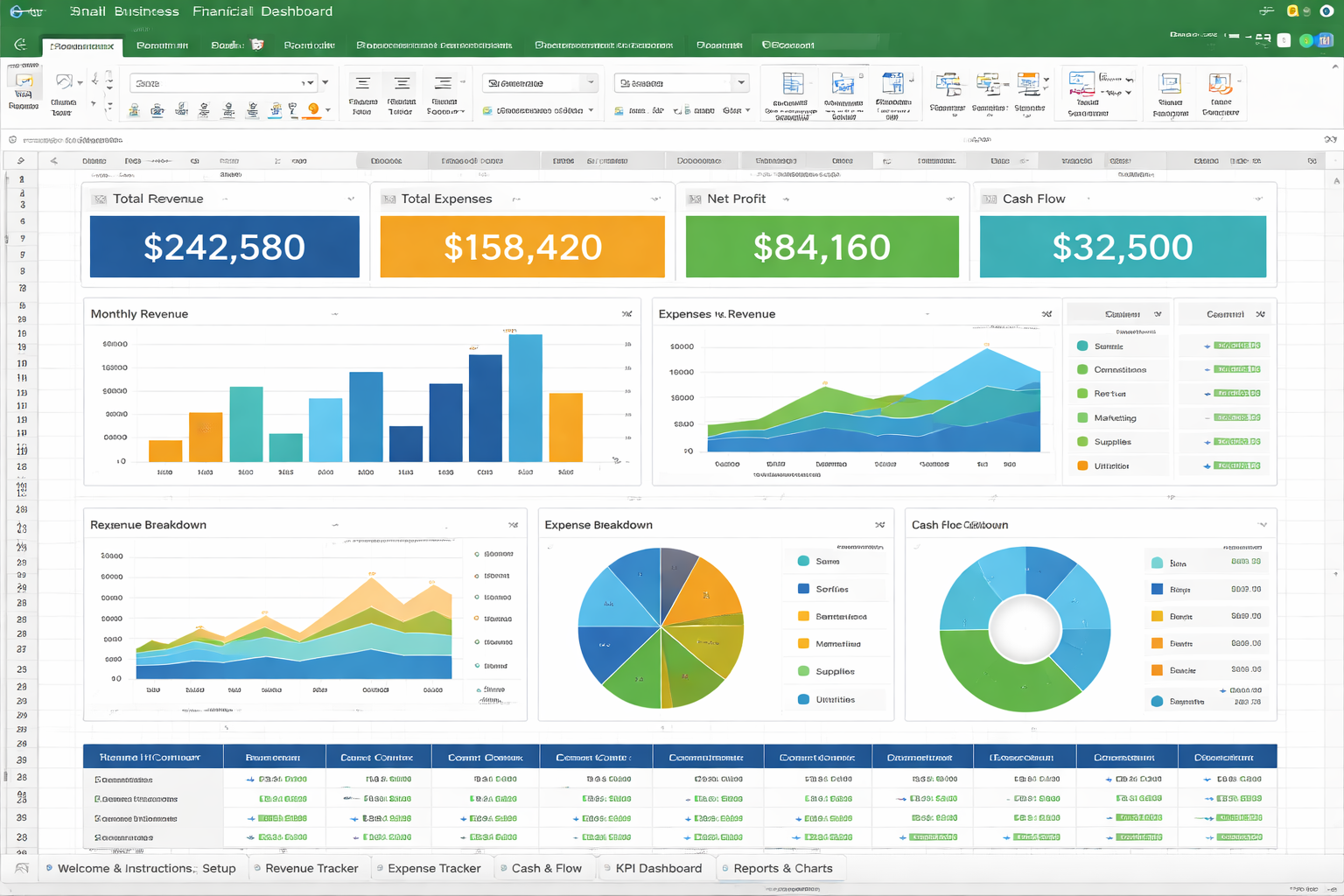 Small Business Financial Dashboard Spreadsheet for Excel & Google Sheets