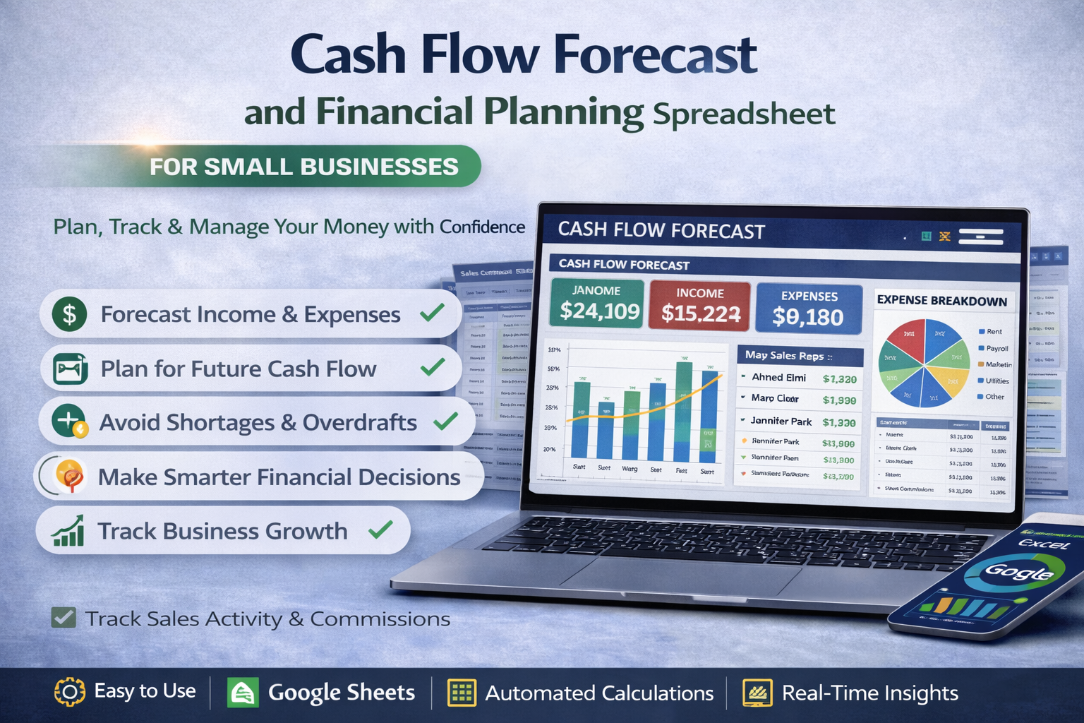 Cash Flow Forecast and Financial Planning Spreadsheet for Small Businesses