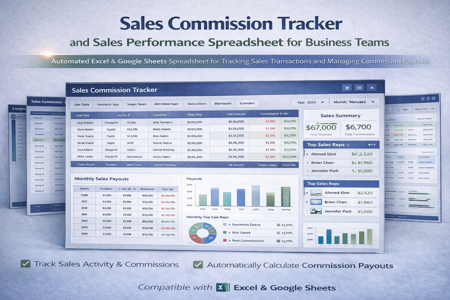 Sales Commission Tracker and Sales Performance Spreadsheet for Business Teams