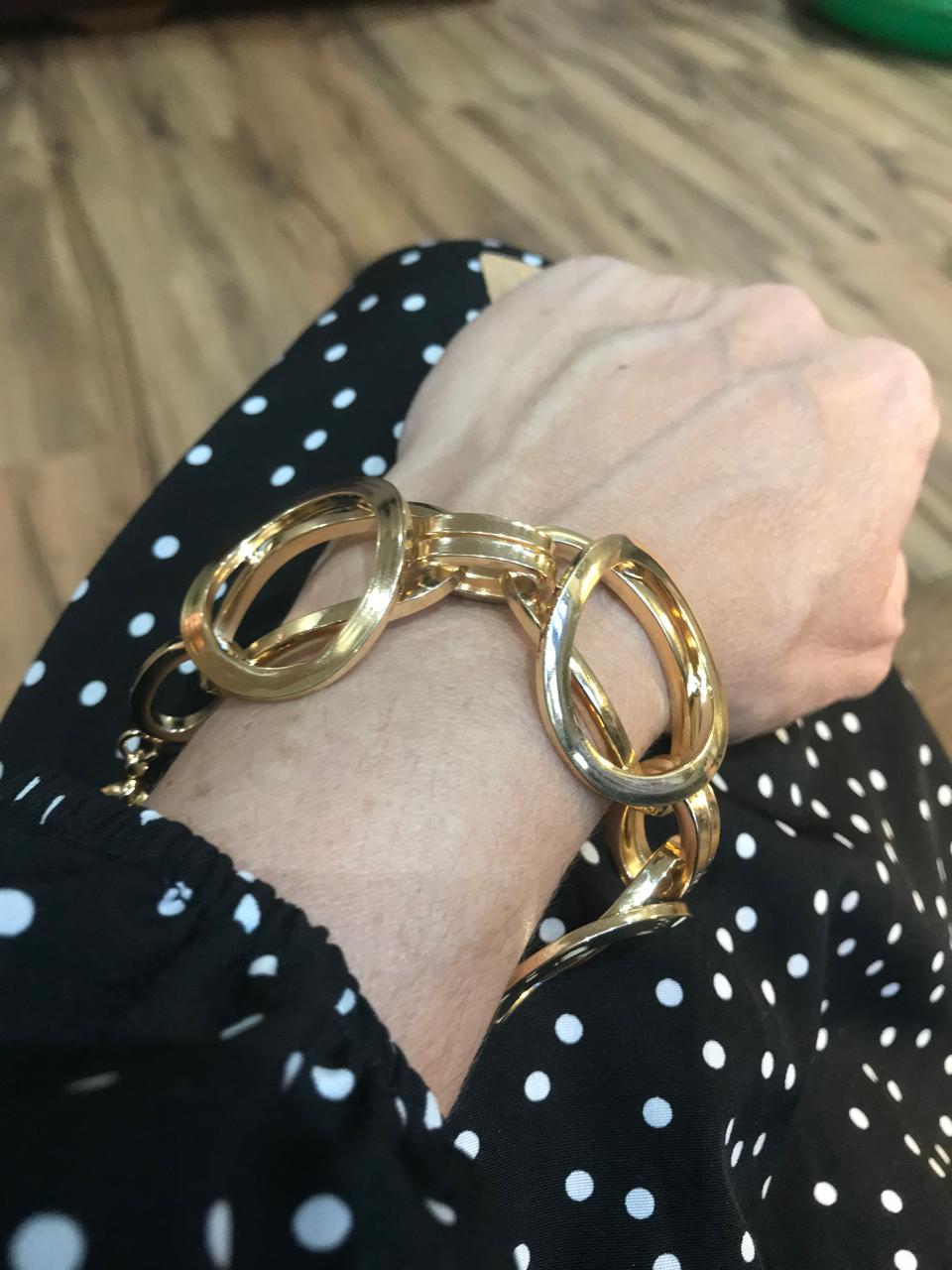 Pulseira Dourada de Elos Grandes Banhada a Ouro 18k