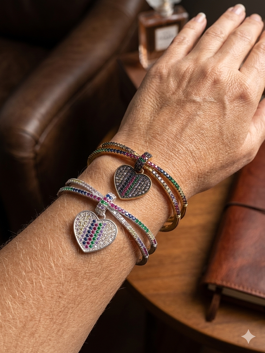 Pulseira Coração com Zircônias Coloridas