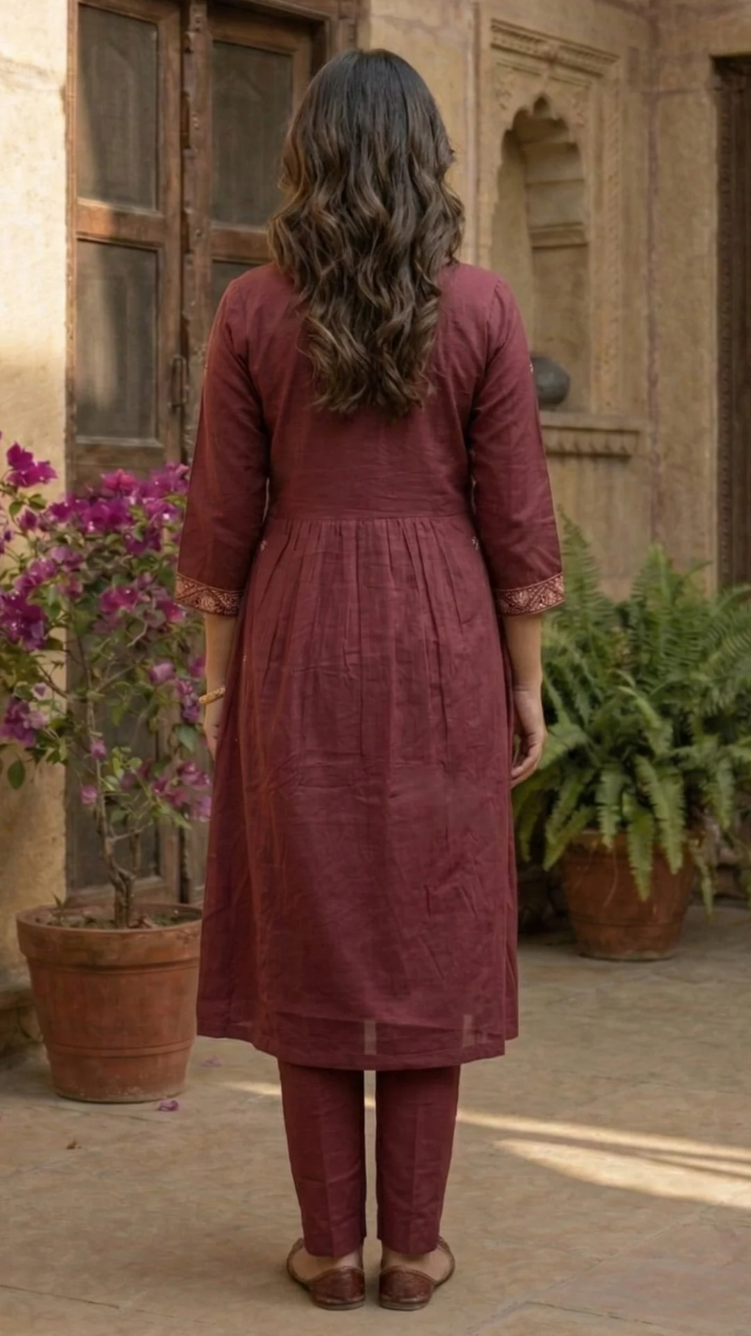 MUSHK Maroon Embroidered KURTI SET