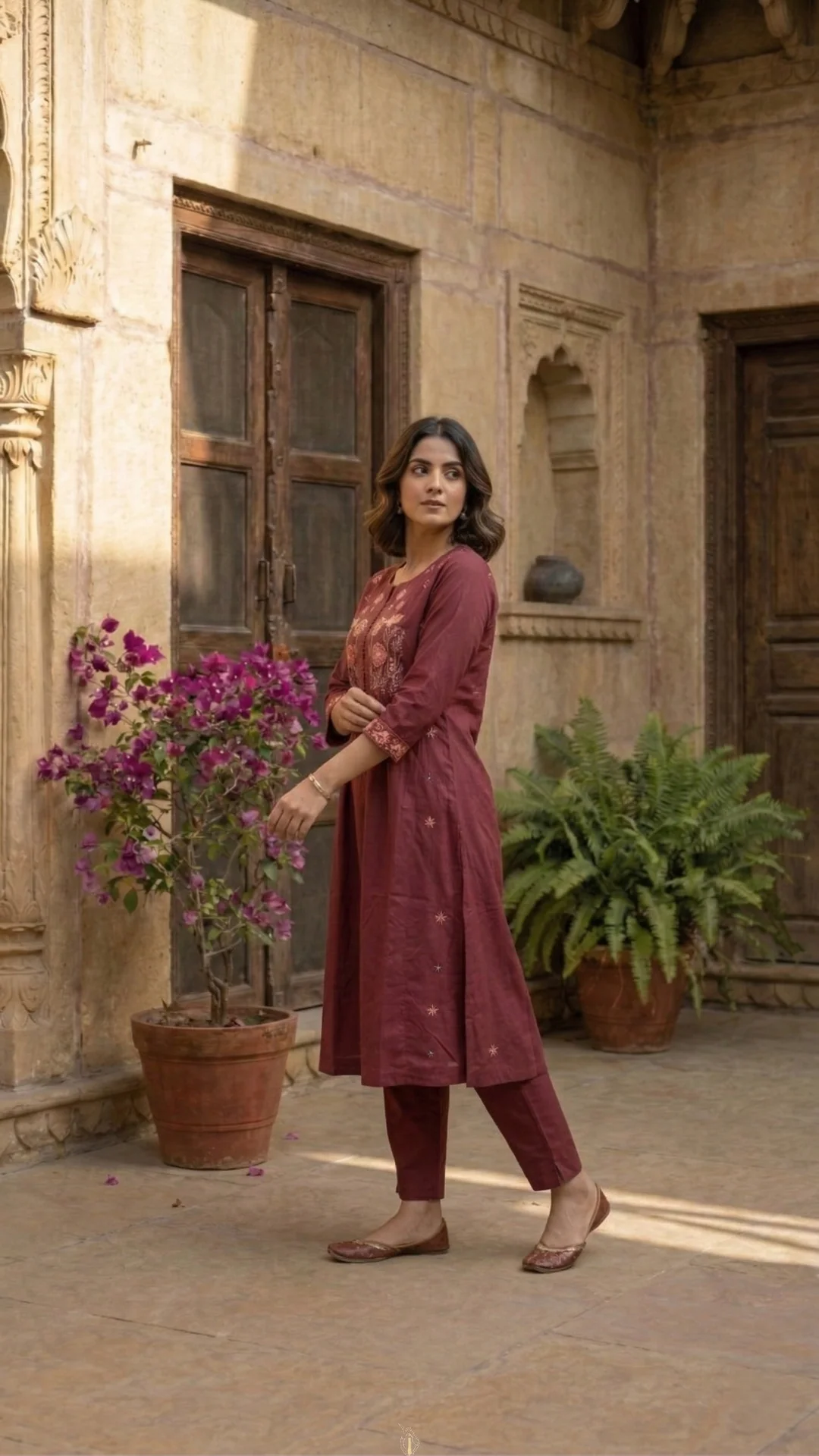 MUSHK Maroon Embroidered KURTI SET