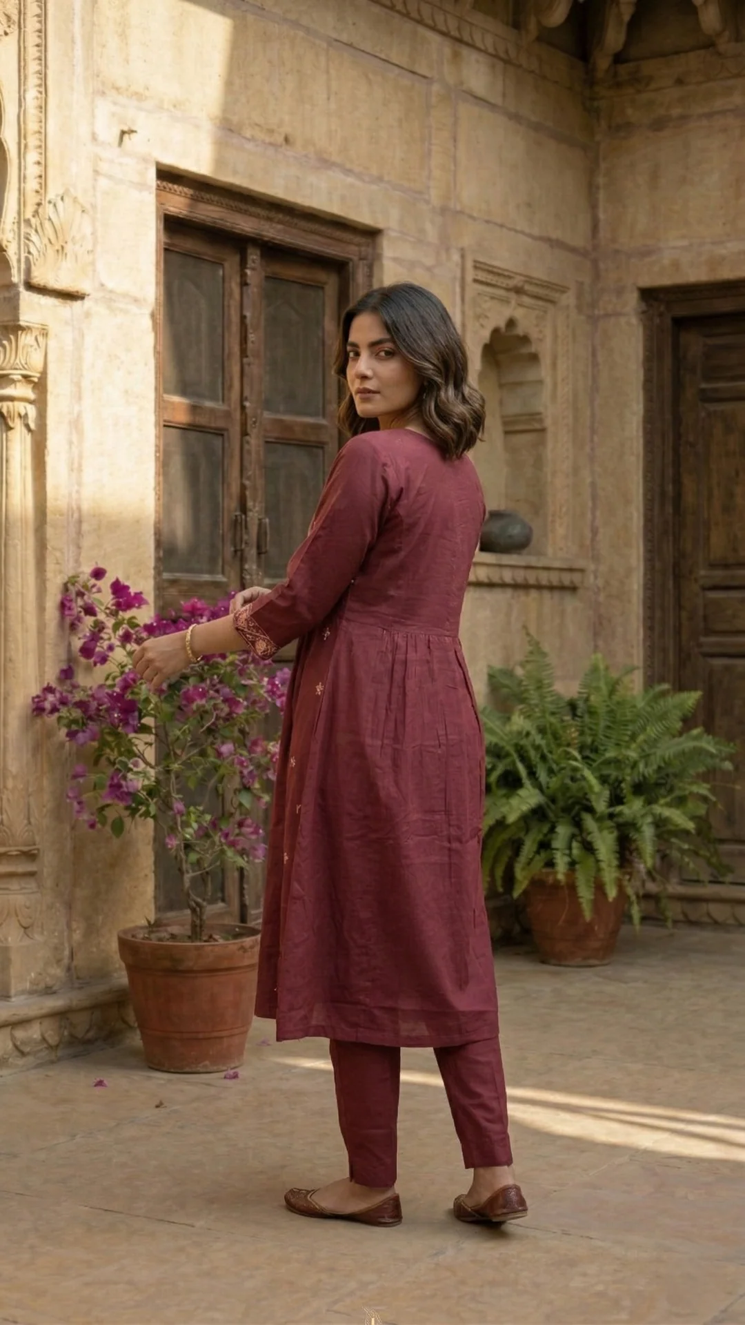 MUSHK Maroon Embroidered KURTI SET