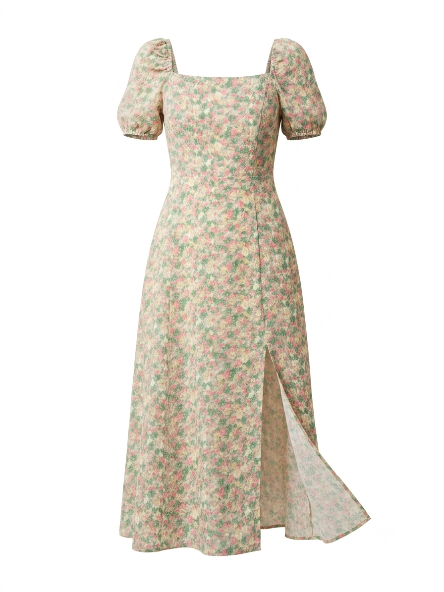 Floral Puff Sleeve Midi Dress