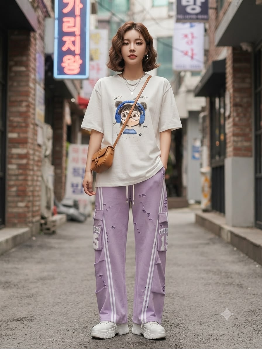 Purple Distressed Cargo Joggers