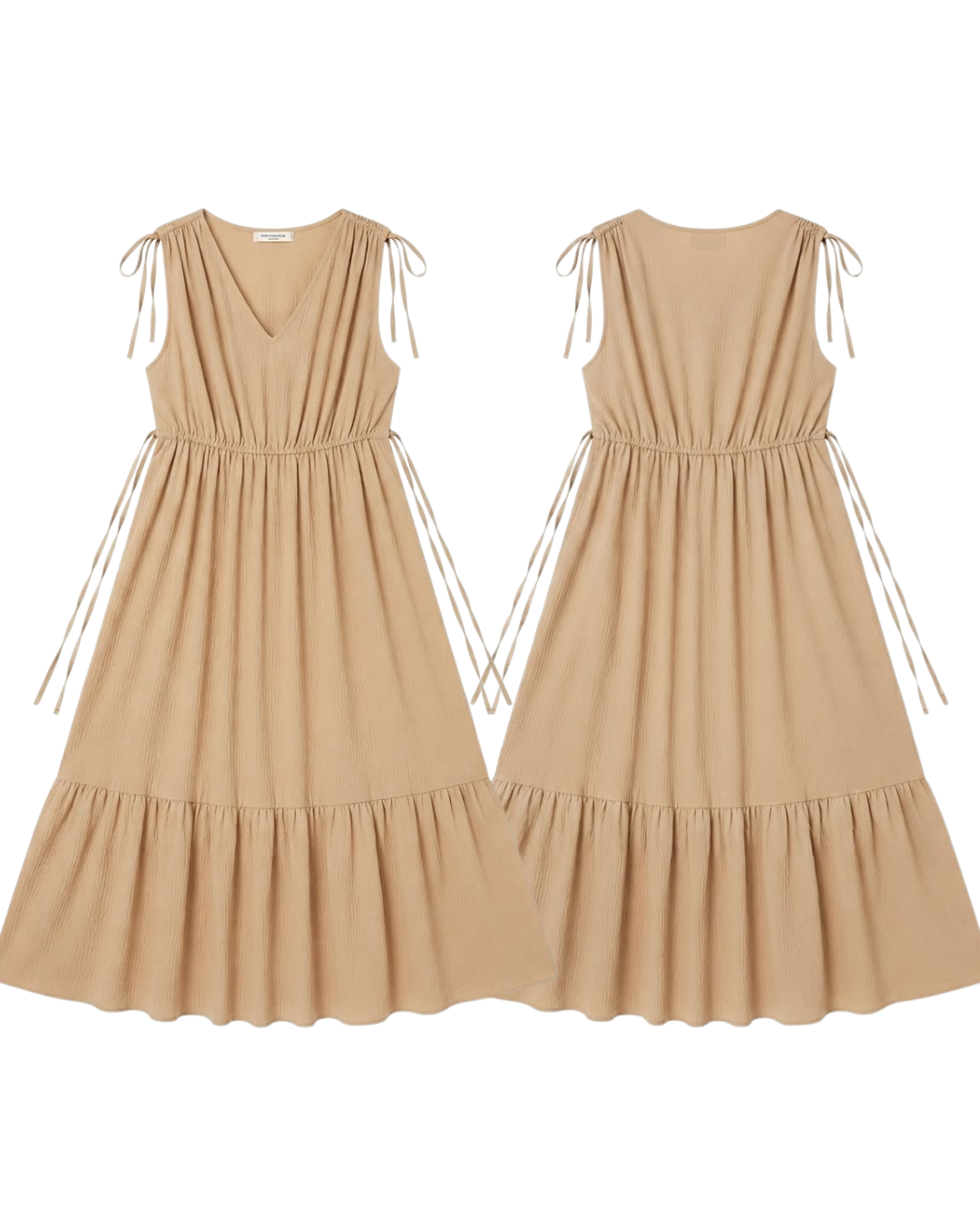 Beige Sleeveless Midi Dress