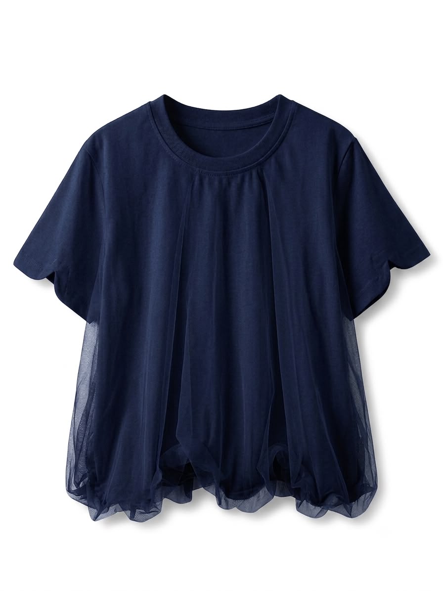 Navy Mesh Overlay T-Shirt