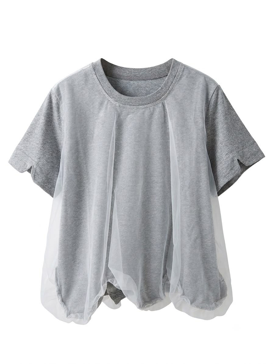 Navy Mesh Overlay T-Shirt