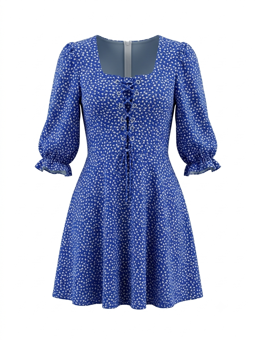 Blue Floral Midi Dress