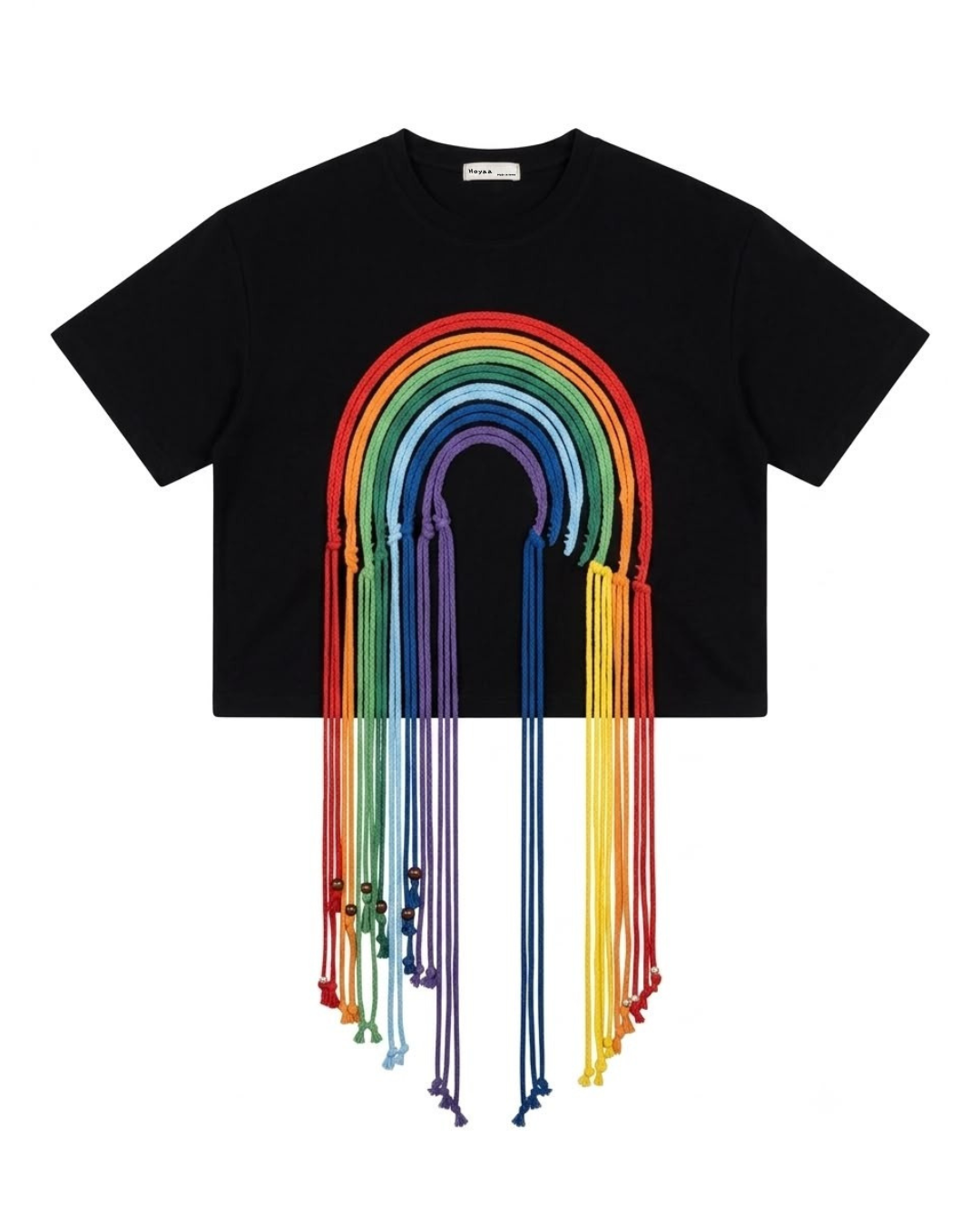 Rainbow Tassel Crop Tee