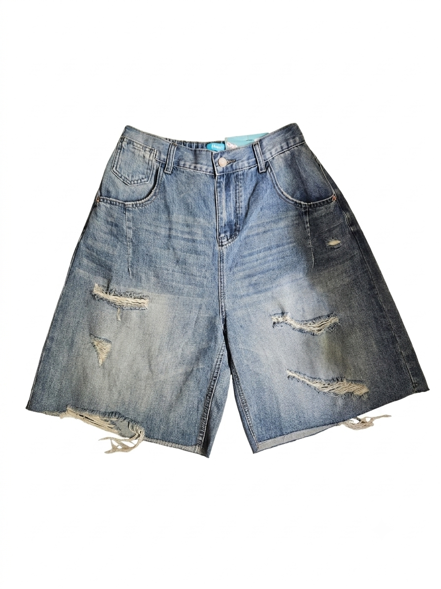 Distressed Denim Bermuda Shorts