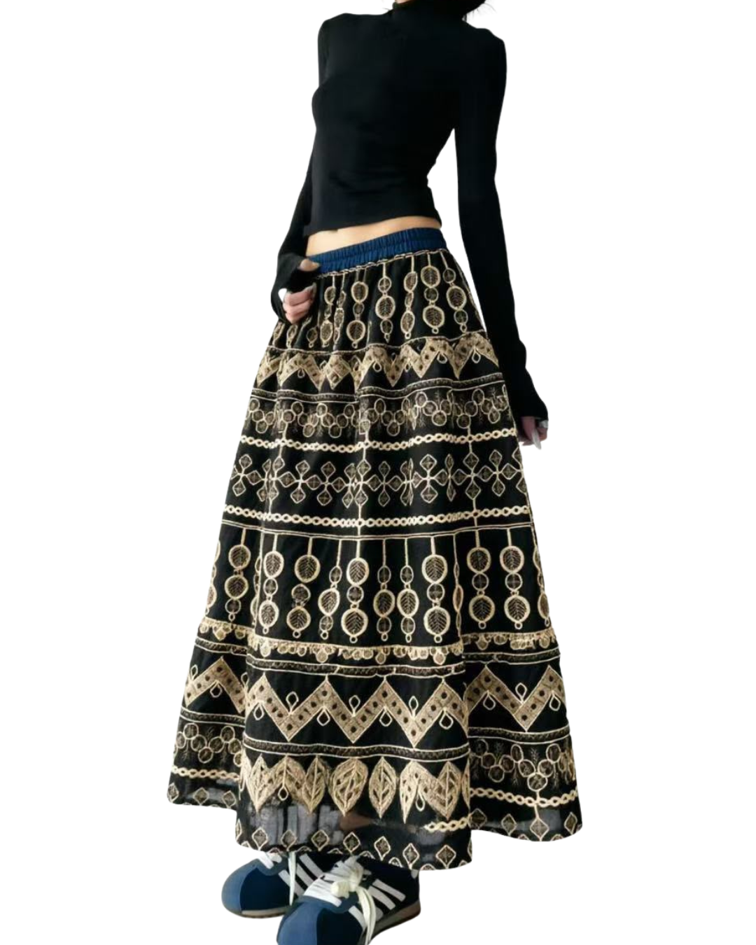 Boho Embroidered Maxi Skirt