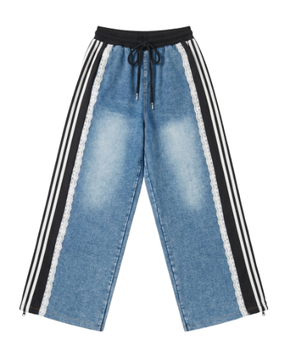 Denim Stripe Wide-Leg Pants