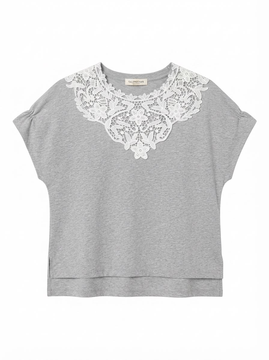 Lace Accent Grey Tee