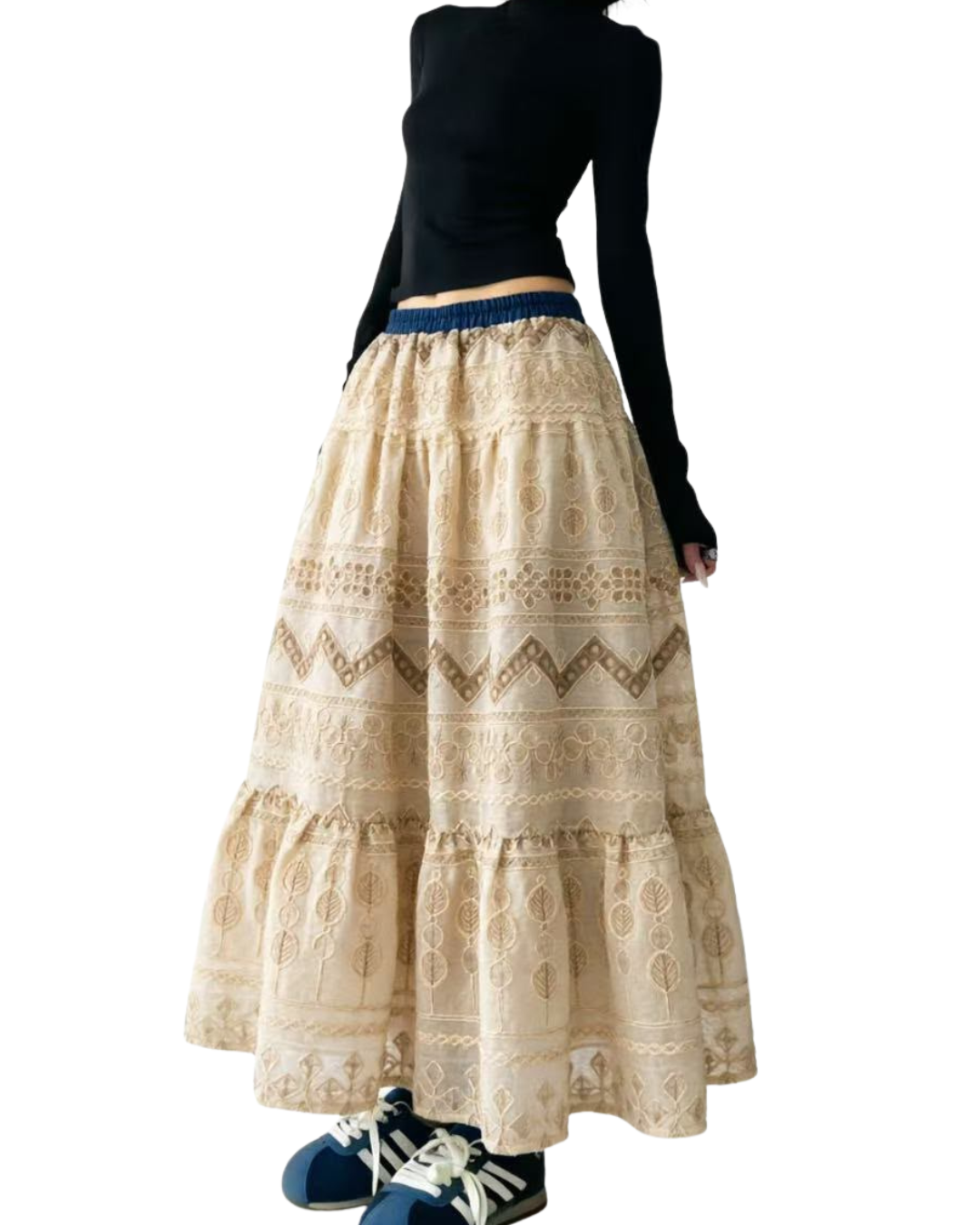 Boho Embroidered Maxi Skirt
