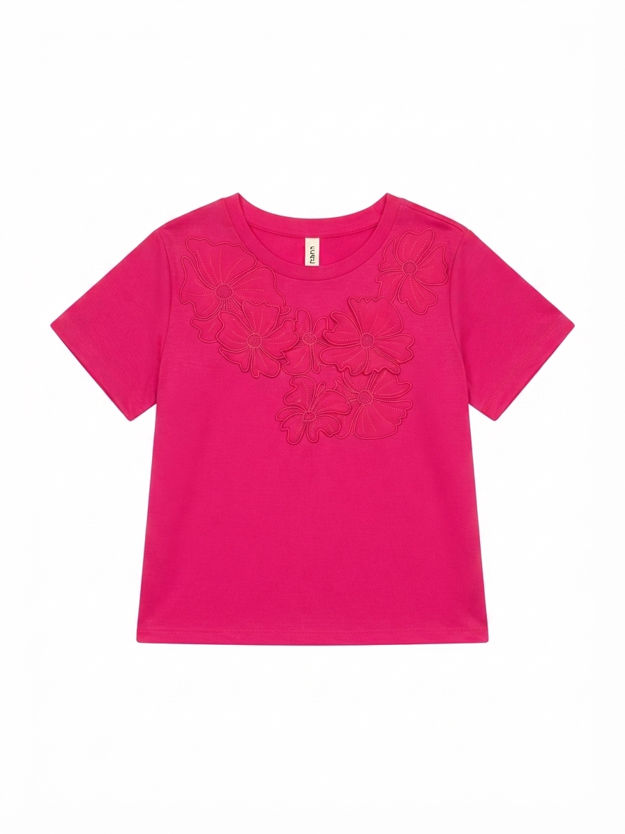 Pink Floral Embroidered T-Shirt
