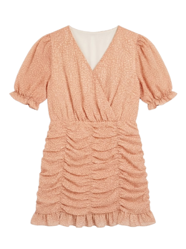 Peach Ruched Mini Dress