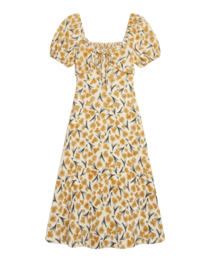 Floral Puff Sleeve Beach Dress