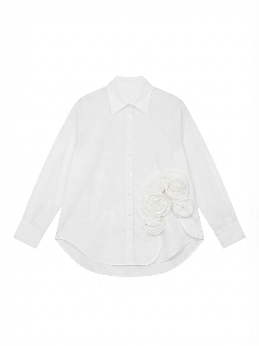 White Floral Embellished Button-Up Shirt