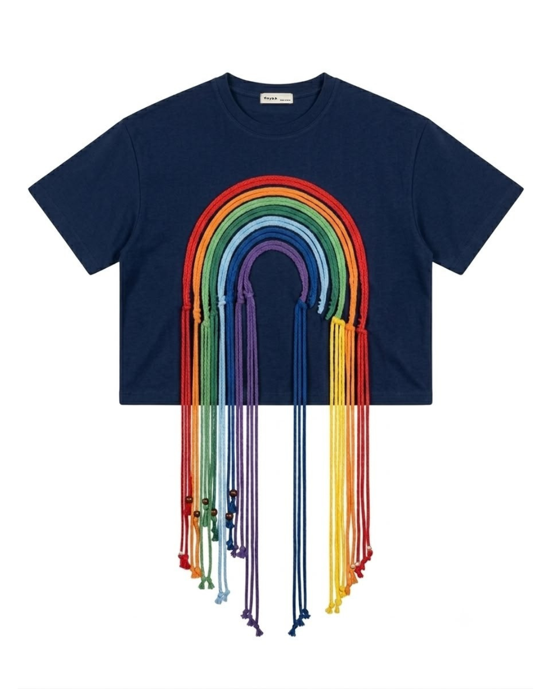 Rainbow Tassel Crop Tee